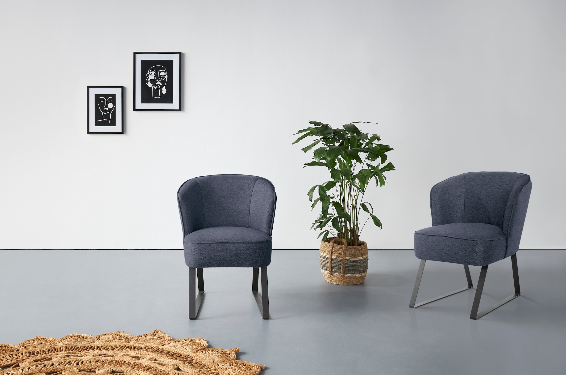 exxpo - sofa fashion Sessel »Americano, Loungesessel«, mit Keder und Metallfüssen, Bezug in verschiedenen Qualitäten, 1 Stck.