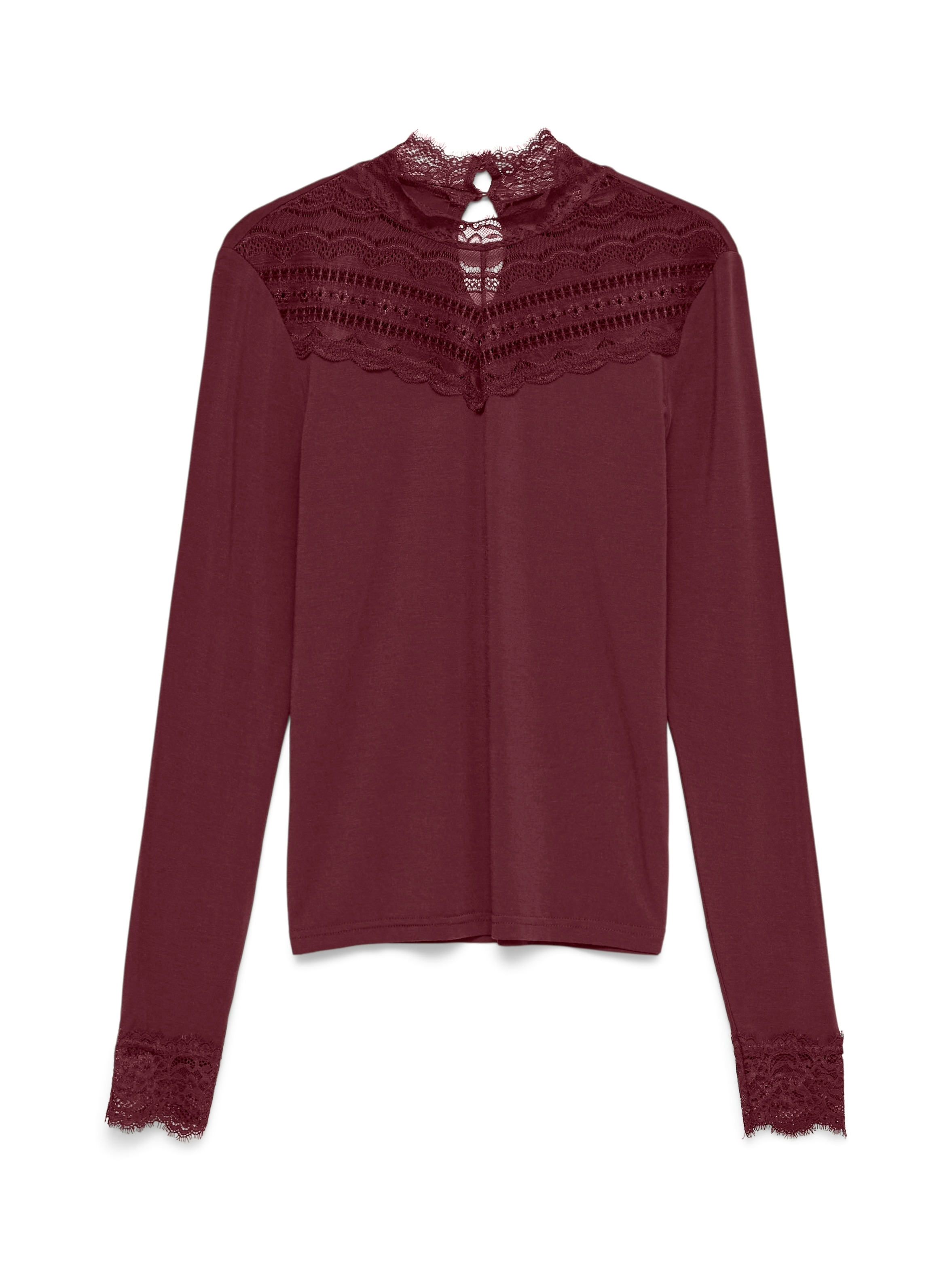 Image of Vero Moda Langarmshirt "VMSKYE LS HIGHNECK LACE TOP JRS" Materialmix mit Wolle, slim fit, Spitze