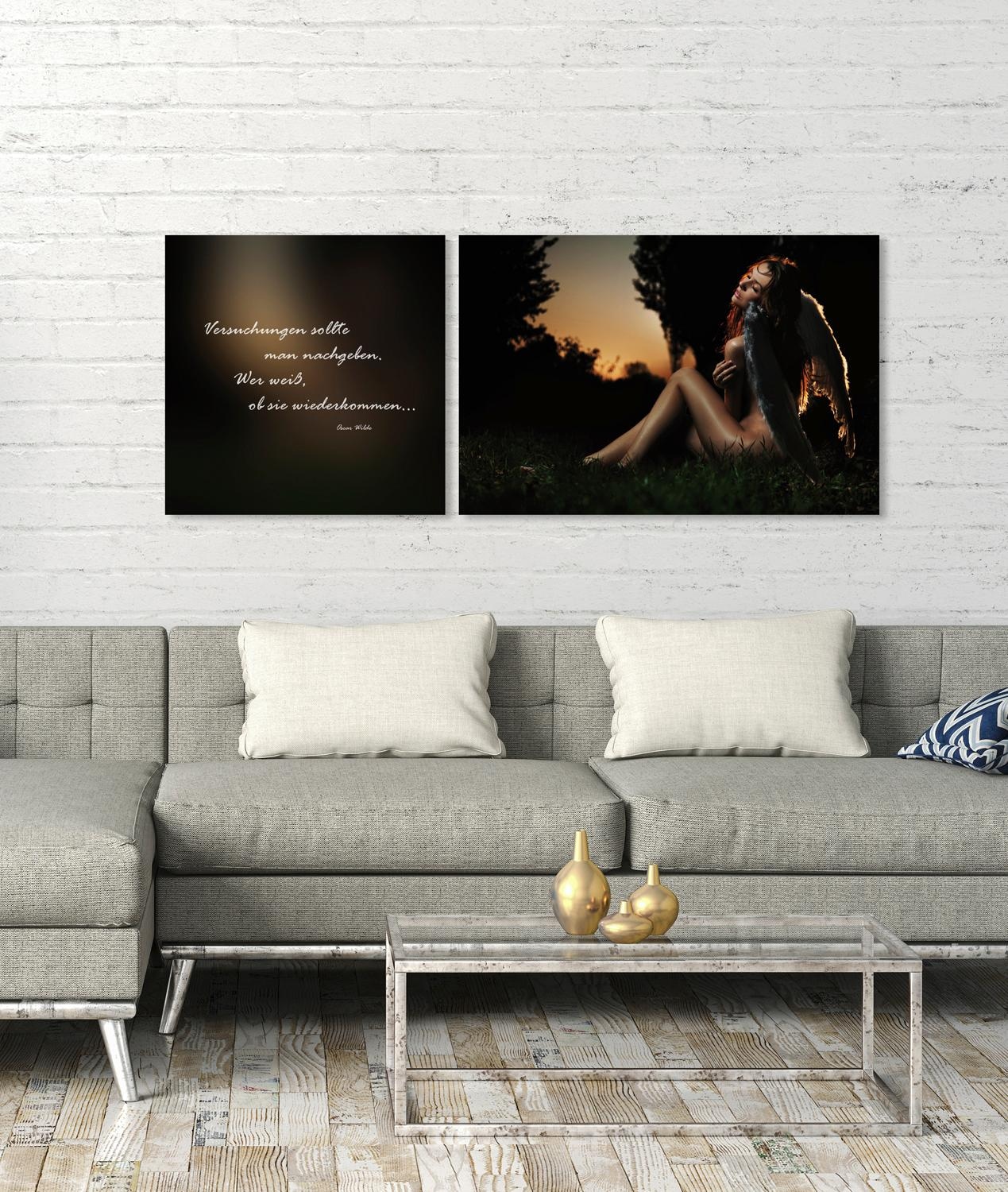 queence Tableau sur toile »Versuchungen« Set,  Premium-Leinwandstoff, Handarbeit aus Deutschland, Zitat, 2er Set