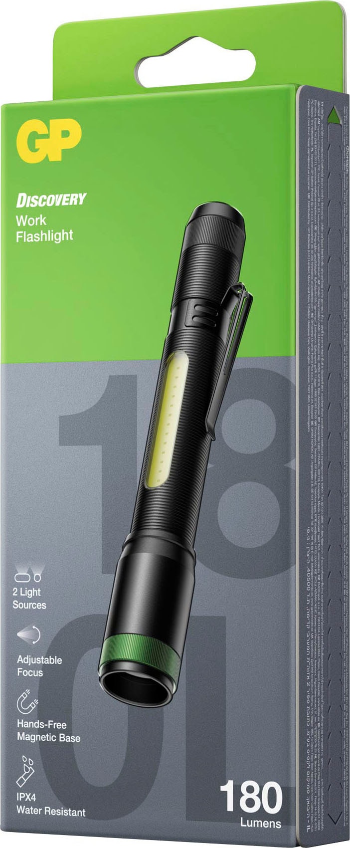 GP Batteries Taschenlampe »Discovery C33«, Front 150 Lumen & seitlich 180 Lumen, magnetische Endkappe