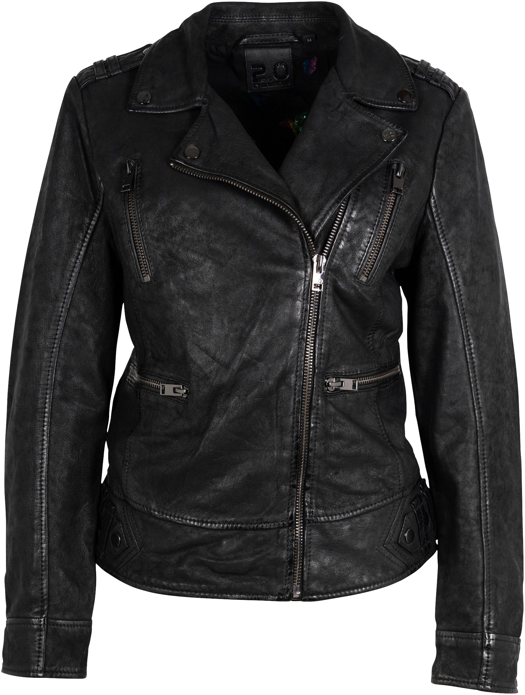 Mauritius Lederjacke »2Wtashi«, mit Schulterklappen, mit Nieten, mit Zipper-Taschen