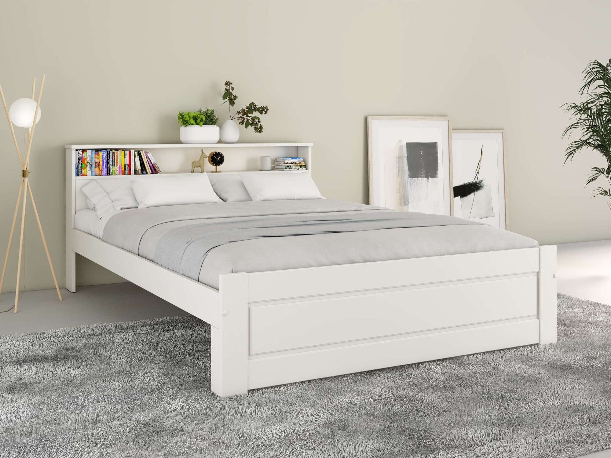 Image of GOODproduct Massivholzbett "FLAVION, TOPSELLER Jugendbett, FSC zertifizierte massive Kiefer" Breite: 140, Qualitätsprodukt, Regal, Kassettenoptik, Schublade optional