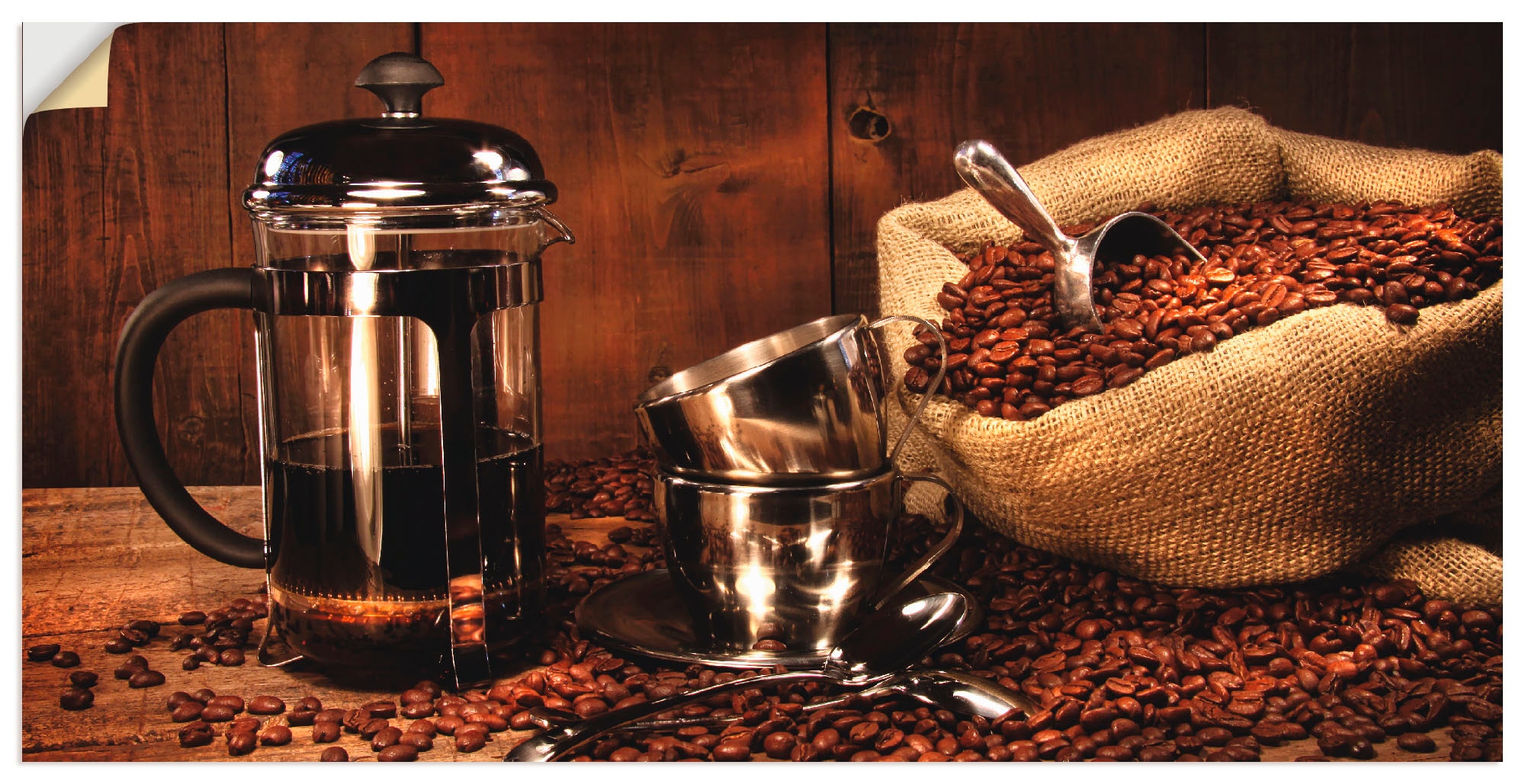 Wandfolie »Sack Kaffeebohnen mit Presse«, Getränke, (1 St.), selbstklebend