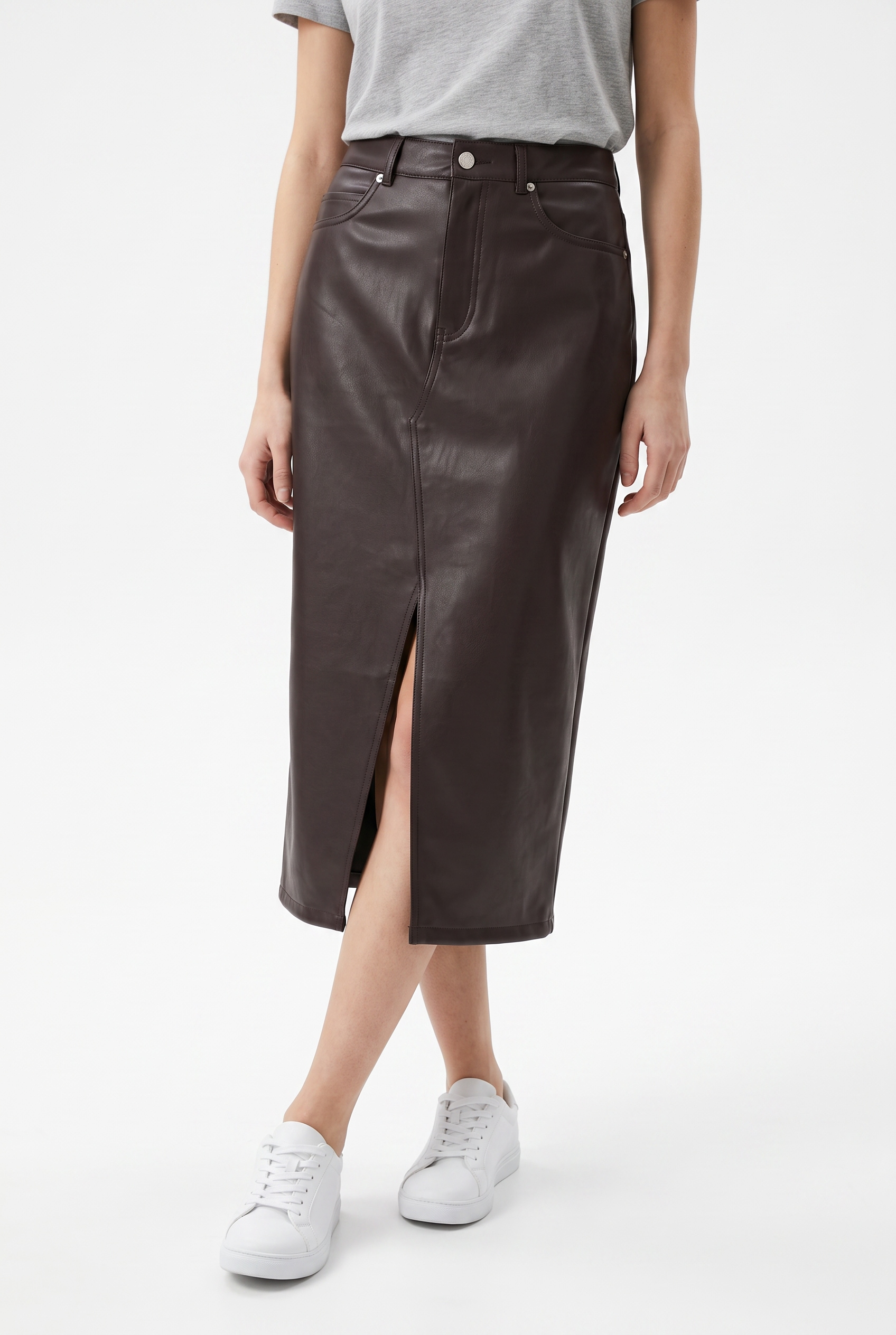 Image of Vero Moda Lederimitatrock "VMVERI HR CALF PL SKIRT NOOS" Lederimitat, mit Stretch, high waist