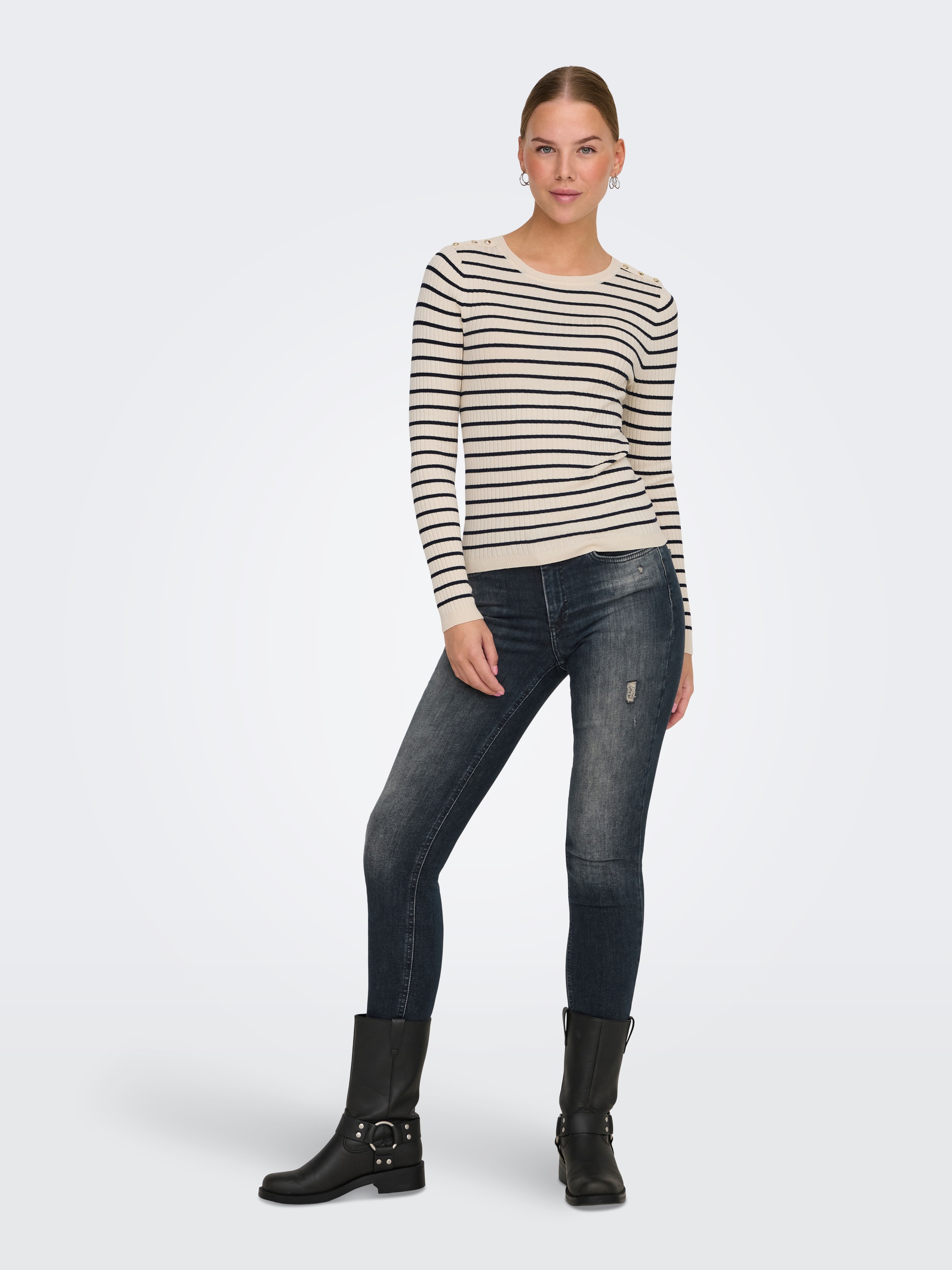 ONLY Strickpullover »ONLMILA LS STRIPE BUTTON O-NECK CC KNT«