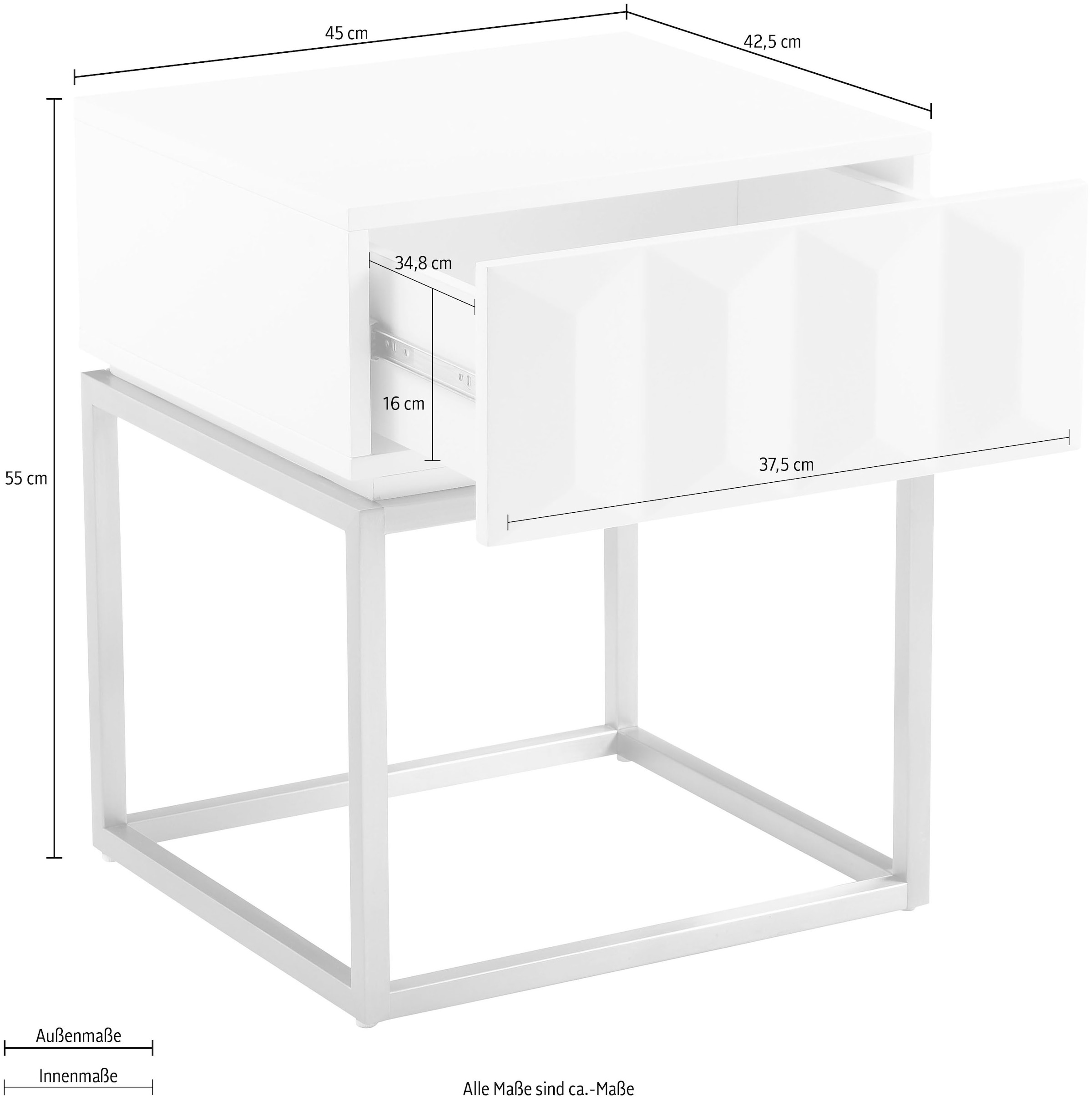 Leonique Beistelltisch »Alais, TOPSELLER!, OTTOs Choice« in 3D-Optik, goldfarbenes Metallgestell, auch als Nachttisch geeignet