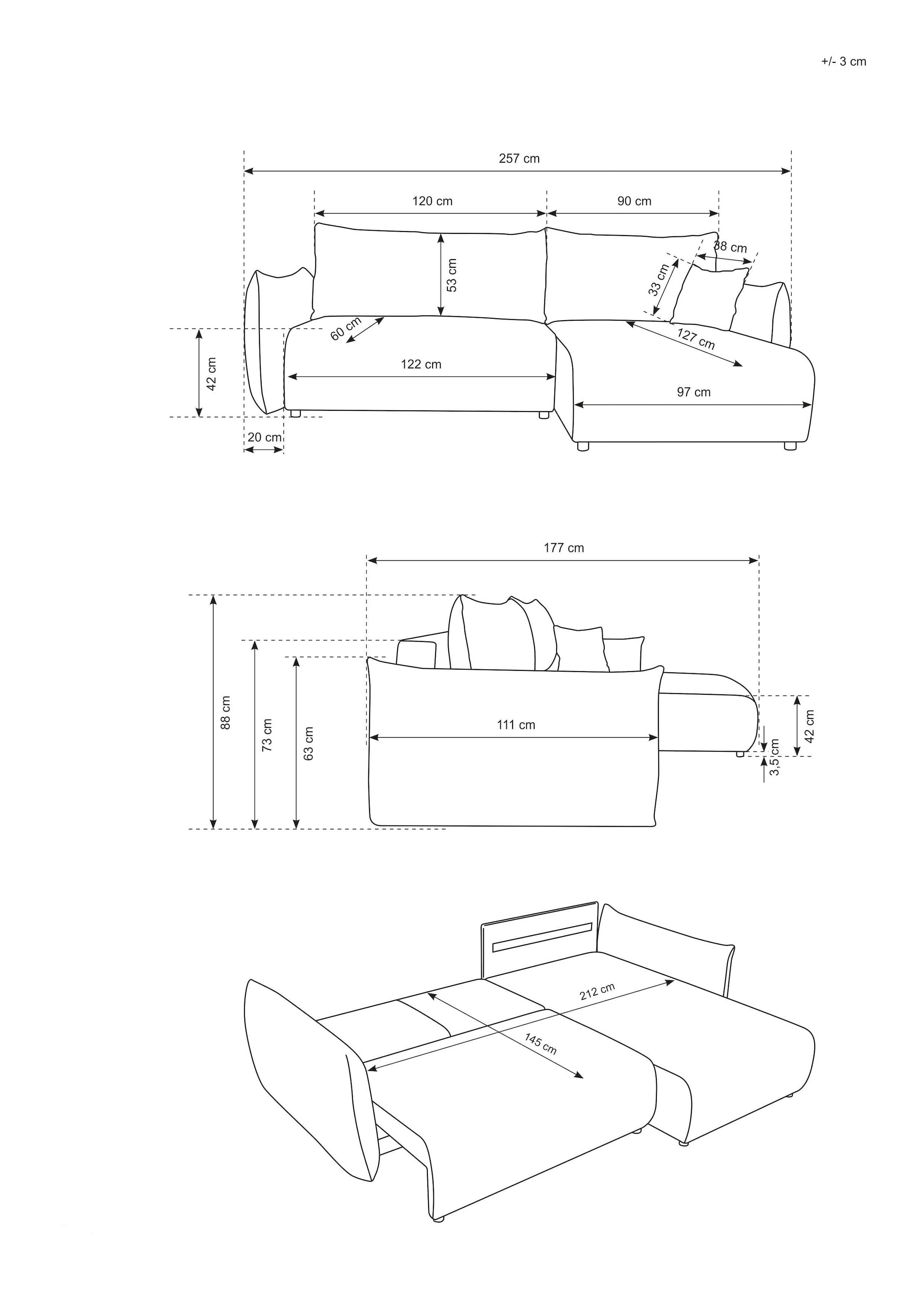 Home affaire Ecksofa »MAVAS Schlafsofa mit Bettkasten, L-Form,« ca.257/127cm (Liegefläche 212/145 cm), Cord, Chenille, Struktur