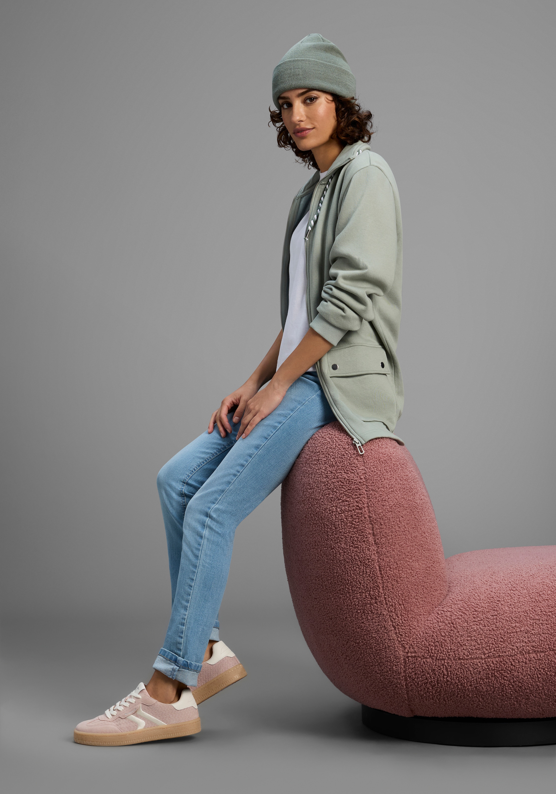 Laura Scott Sweatjacke, Weiche Baumwollmischung mit Stehkragen und Aussentaschen