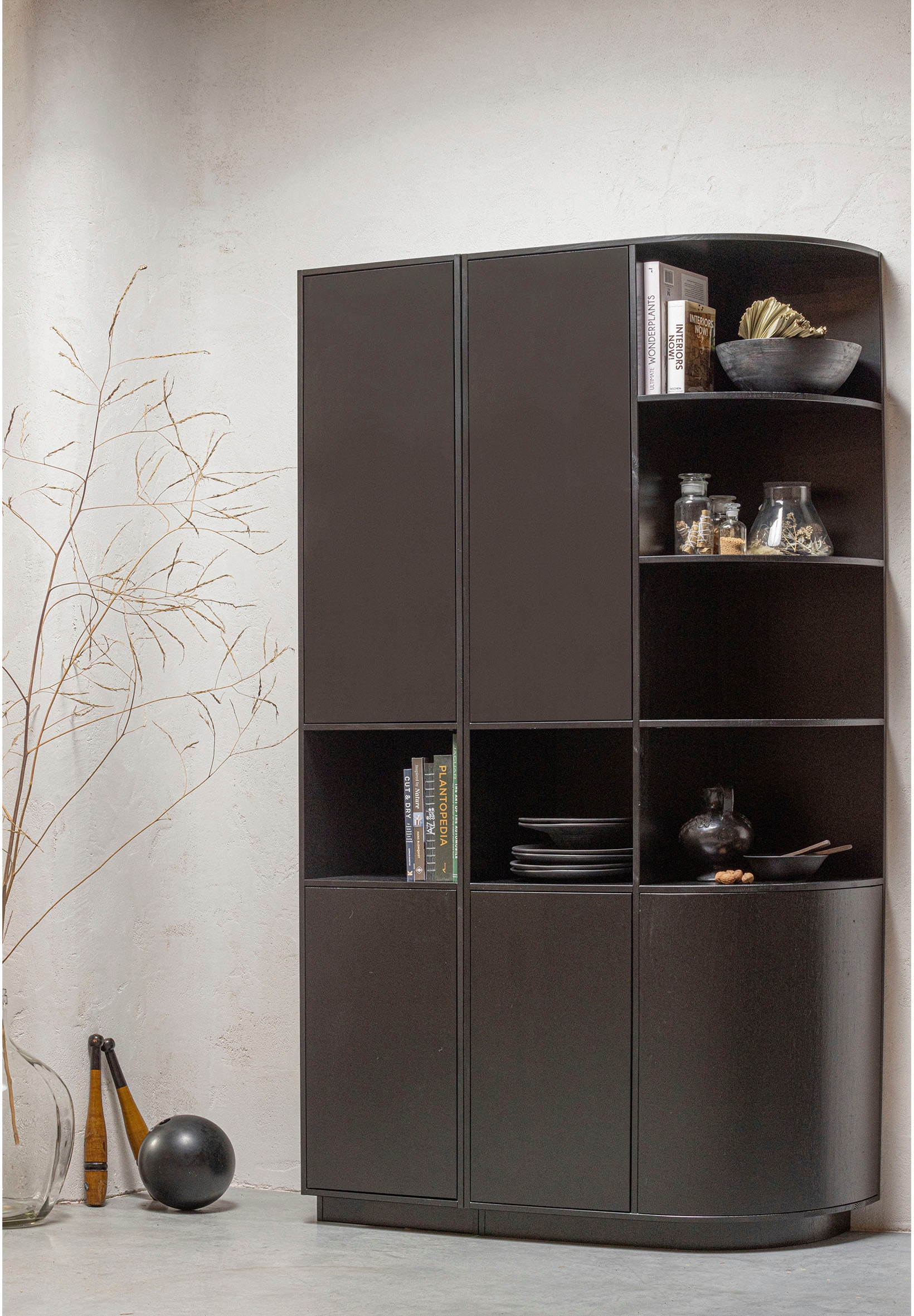 WOOOD Vitrine »Finca FSC®-Kiefernholz mit Druckmechanismus, H 210 x B 78 x T 40 cm« Tragkraft 10 kg pro Boden, schwebende Optik, Wandbefestigung empfohlen