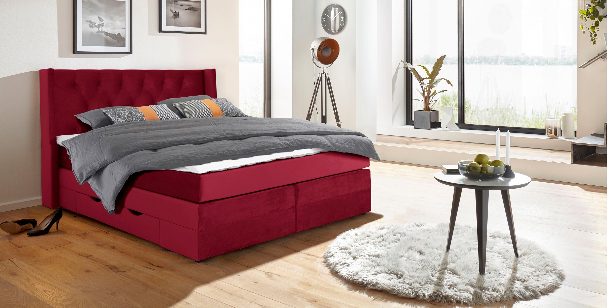 Home affaire Lit boxspring »Elegance« mit schöner Knopfheftung, in den Härtegraden H2 & H3, inkl. Schubladen