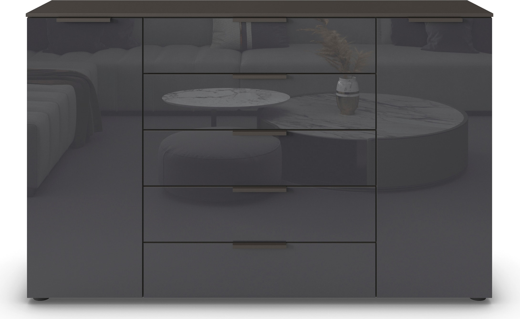 rauch Schubkastenkommode »Kommode Türkommode Sideboard Kombikommode FLIPP mit Glasfront« Breite 160/180 cm mit 4 Einlegeböden,  2-trg mit 5 Schubladen und Soft-Close, 2 Breiten MADE IN GERMANY