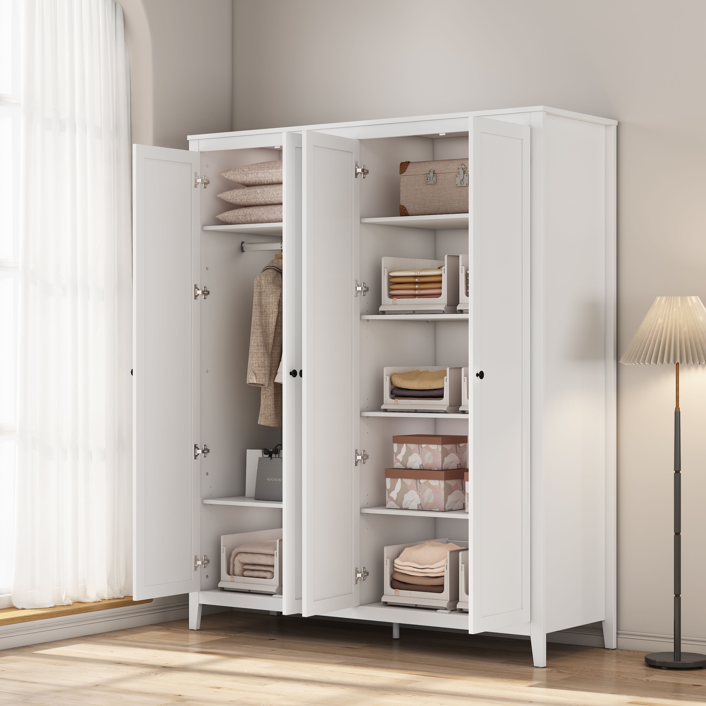 GOODproduct Kleiderschrank »Borkum Schlafzimmerschrank Garderobe Landhaus Bestseller weiss« schwarze Griffe aus Metall, 