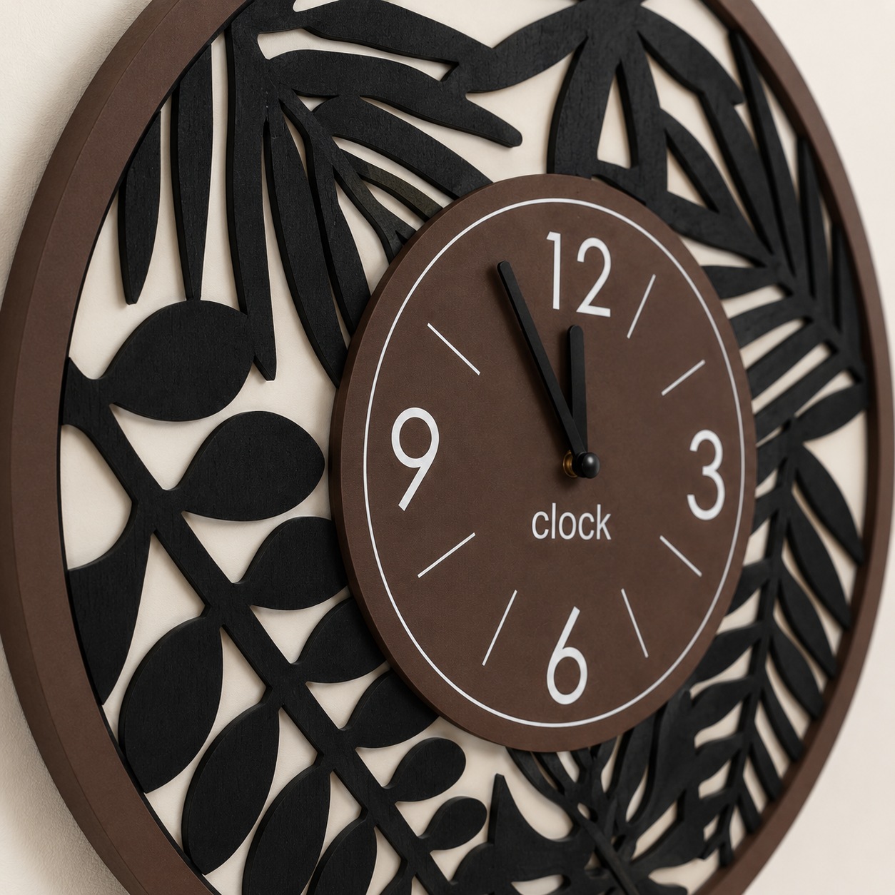 GOODproduct Uhr »dekoratives Blattmotiv, aus MDF gefertigt« runde, grosse Wanduhr mit Quarzuhrwerk, ca.49cm