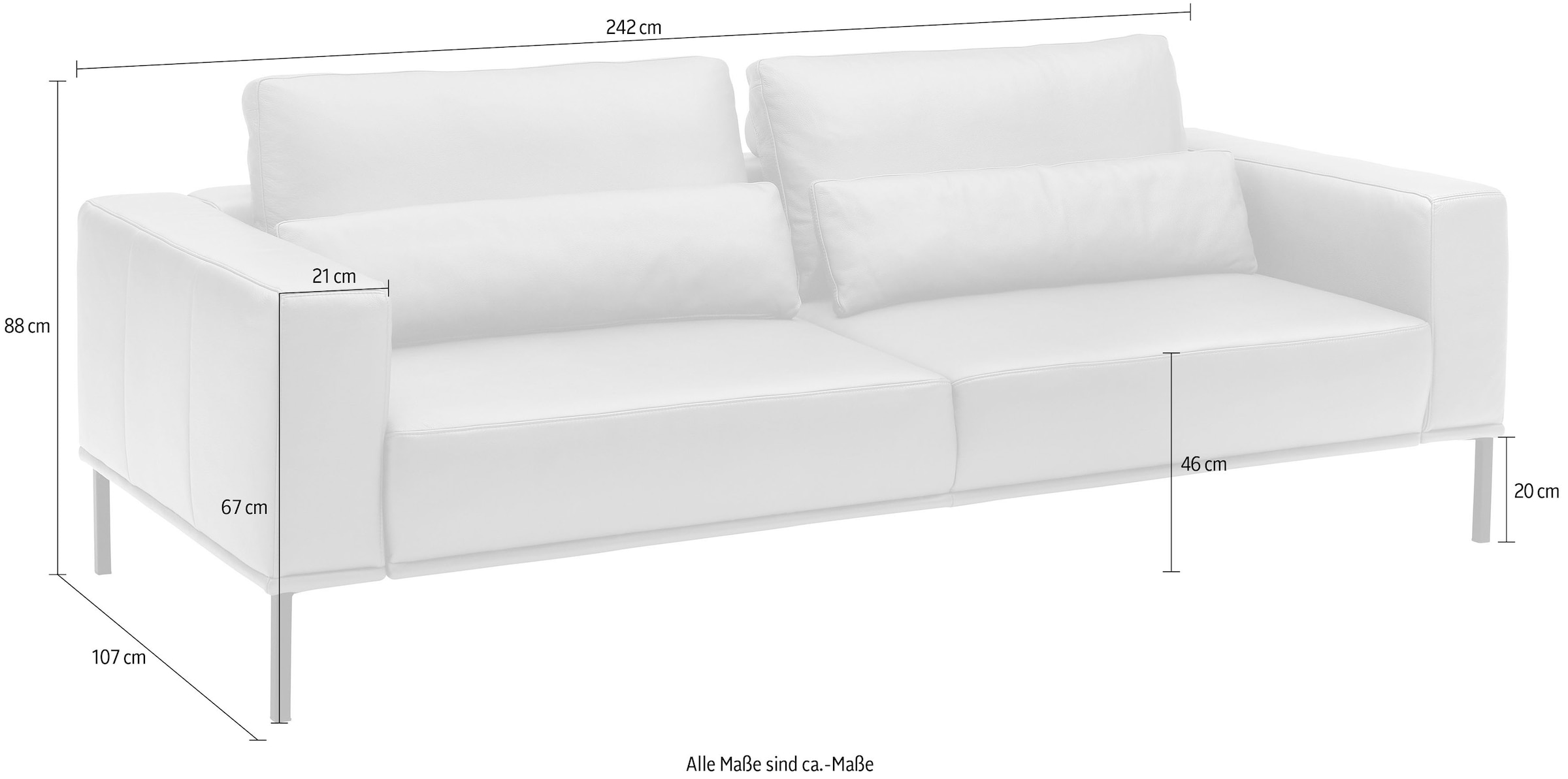 Musterring 3-places »JustB!PM100, 242 cm breit, aus hochwertigem Leder« Canapé XL, au choix avec coussin lombaire et extension de siège motorisée, pieds noirs