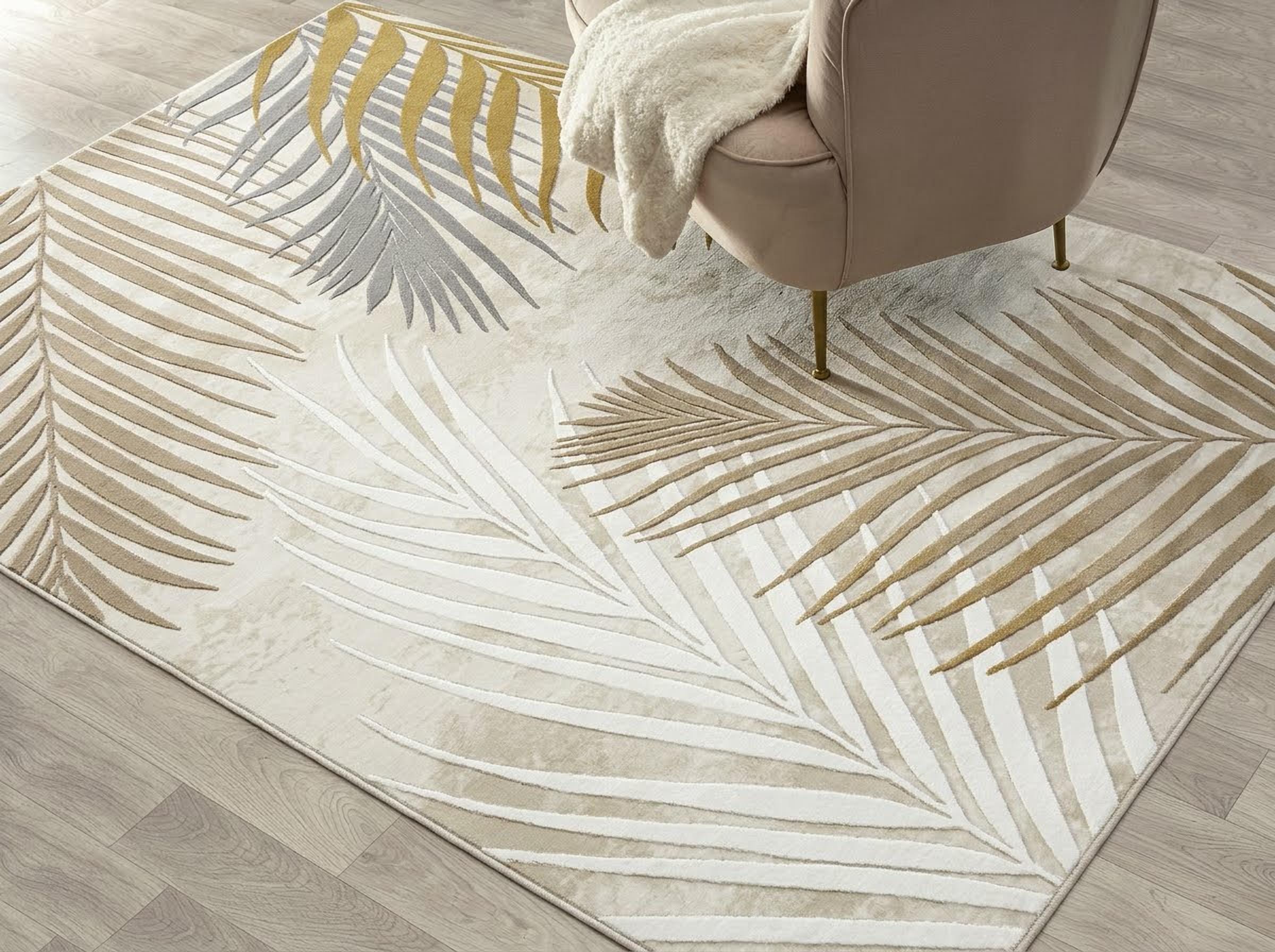GOODproduct Teppich »Luvvi« rechteckig 8 mm Höhe Kurzflor, modernes Blätter Design, Hoch-Tief-Struktur, Wohnzimmer
