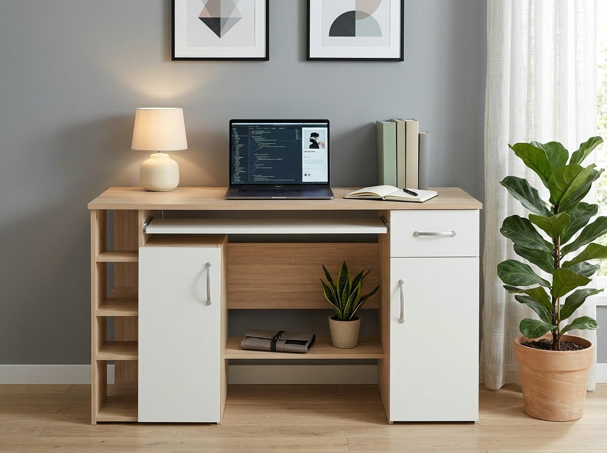 VOGL Möbelfabrik Bureau »Tim mit seitlich offenen Fächern & Tastaturauszug,« Druckerablage, 1 Schublade, Breite 138 cm, Made in Germany