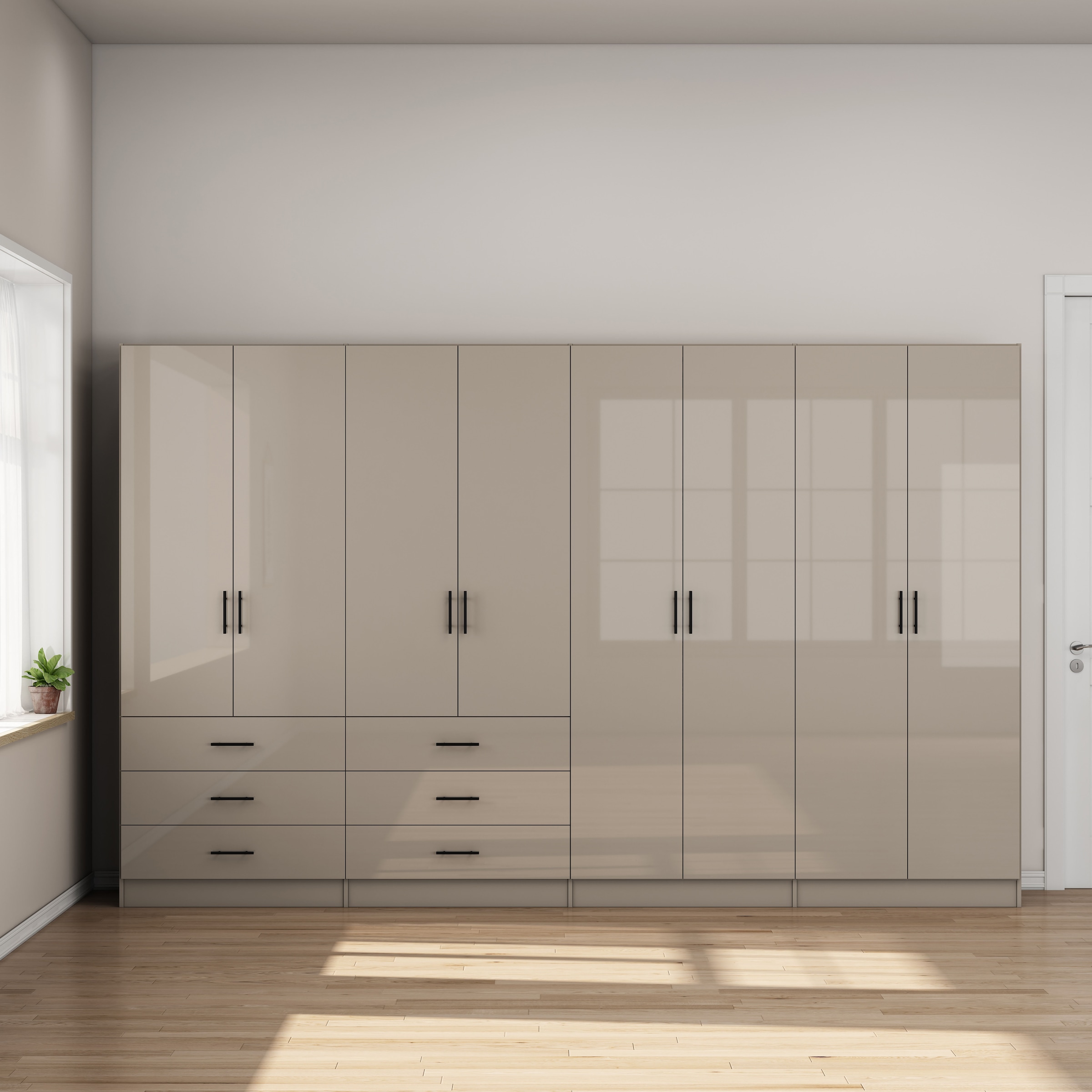 GOODproduct Kleiderschrank »Trento Schlafzimmerschrank Garderobe hochglanz« Schrank mit 8 Türen und 6 Schubladen, hochglänzende Fronten