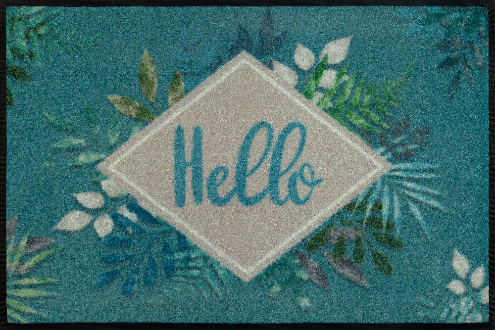 Image of wash+dry by Kleen-Tex Fussmatte »Floral Hello«, rechteckig, 7 mm Höhe, Schmutzfangmatte, mit Spruch, In- und Outdoor geeignet, waschbar bei Ackermann Versand Schweiz