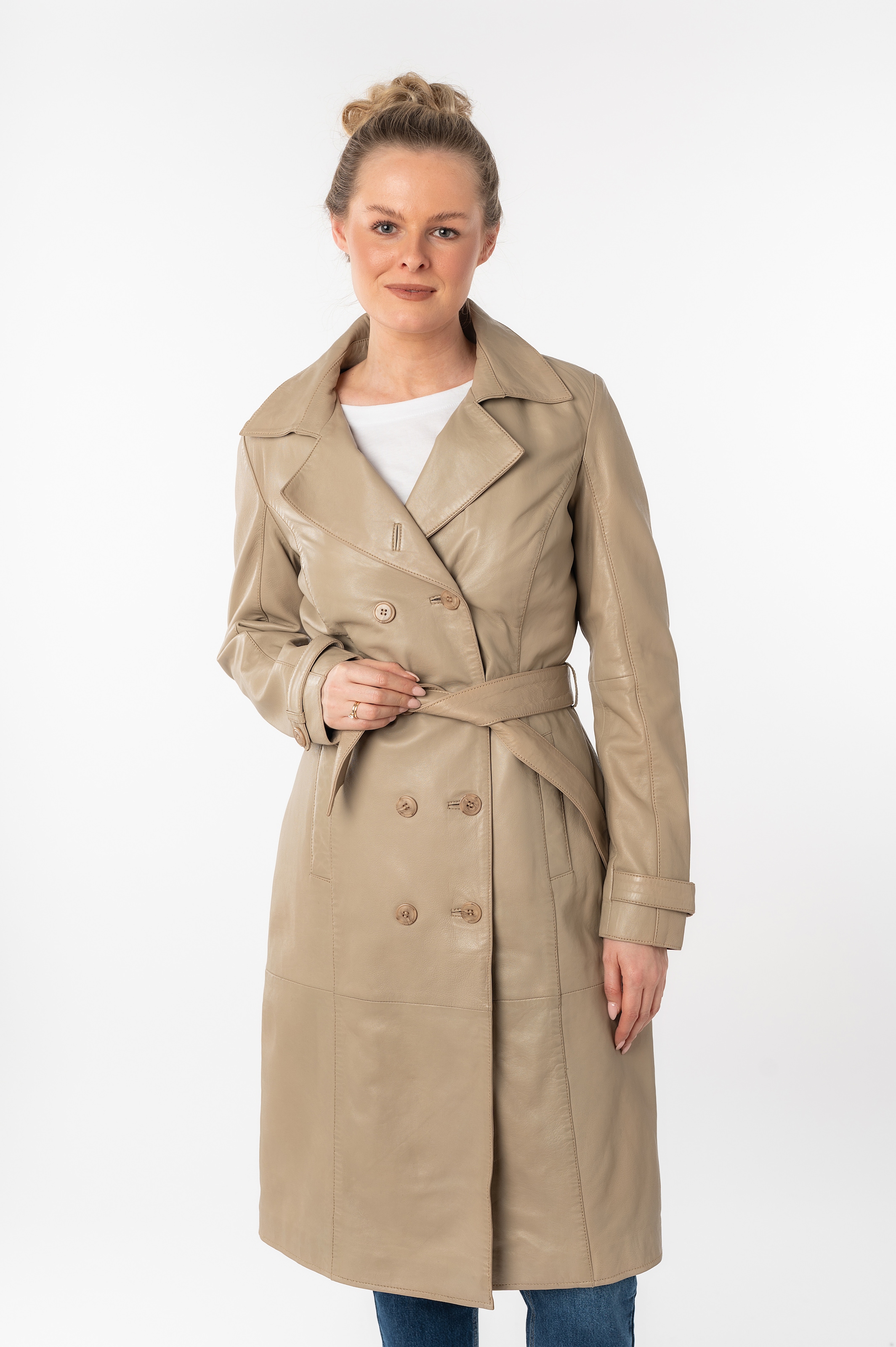 Image of Mauritius Ledermantel "GWTaruh OT" 2 femininer Leder-Trenchcoat mit Bindegürtel