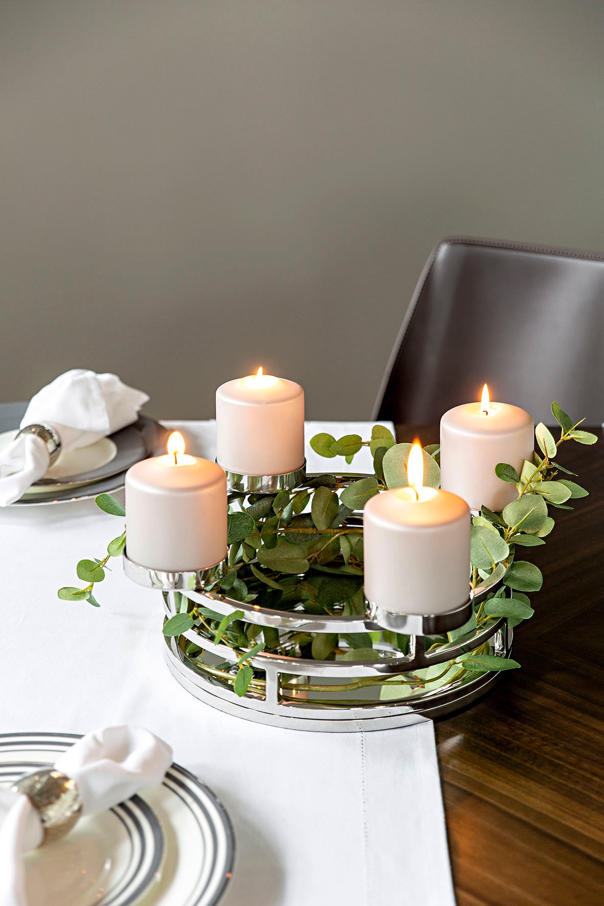 Fink Chandelier de l'Avent »MODENA, für 4 Stumpenkerzen Ø 8 cm, Deko-Tablett für Weihnachten« Couronne de l'Avent, Ø 38 cm, porte-bougies en acier inoxydable, déco de Noël