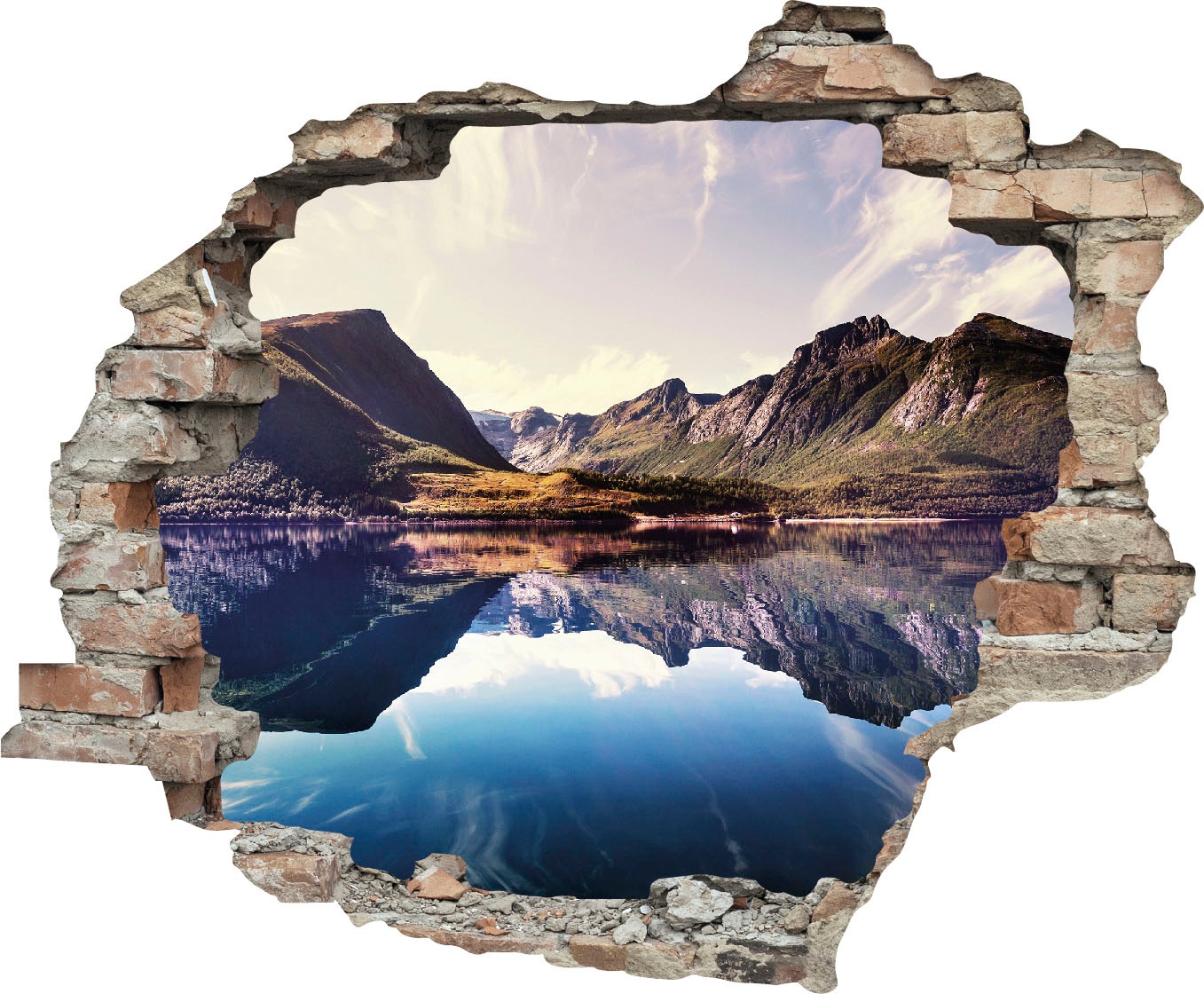 Image of queence Wandtattoo "Spiegelnder Berg im See" Wandsticker, Wandbild, selbstklebend, 3D, Wanddurchbruch