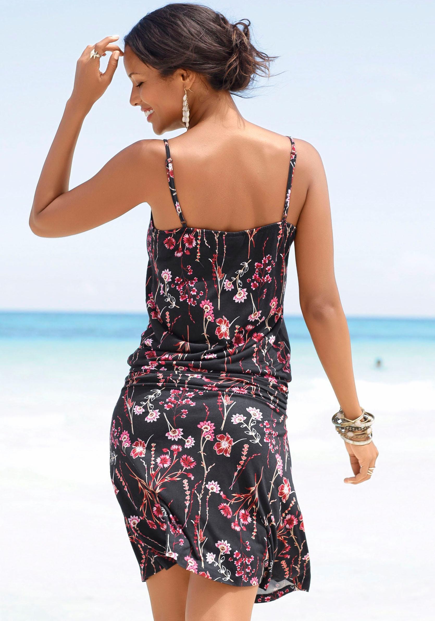 LASCANA Strandkleid, mit Blumenprint, figurumspielendes Sommerkleid, Jerseykleid