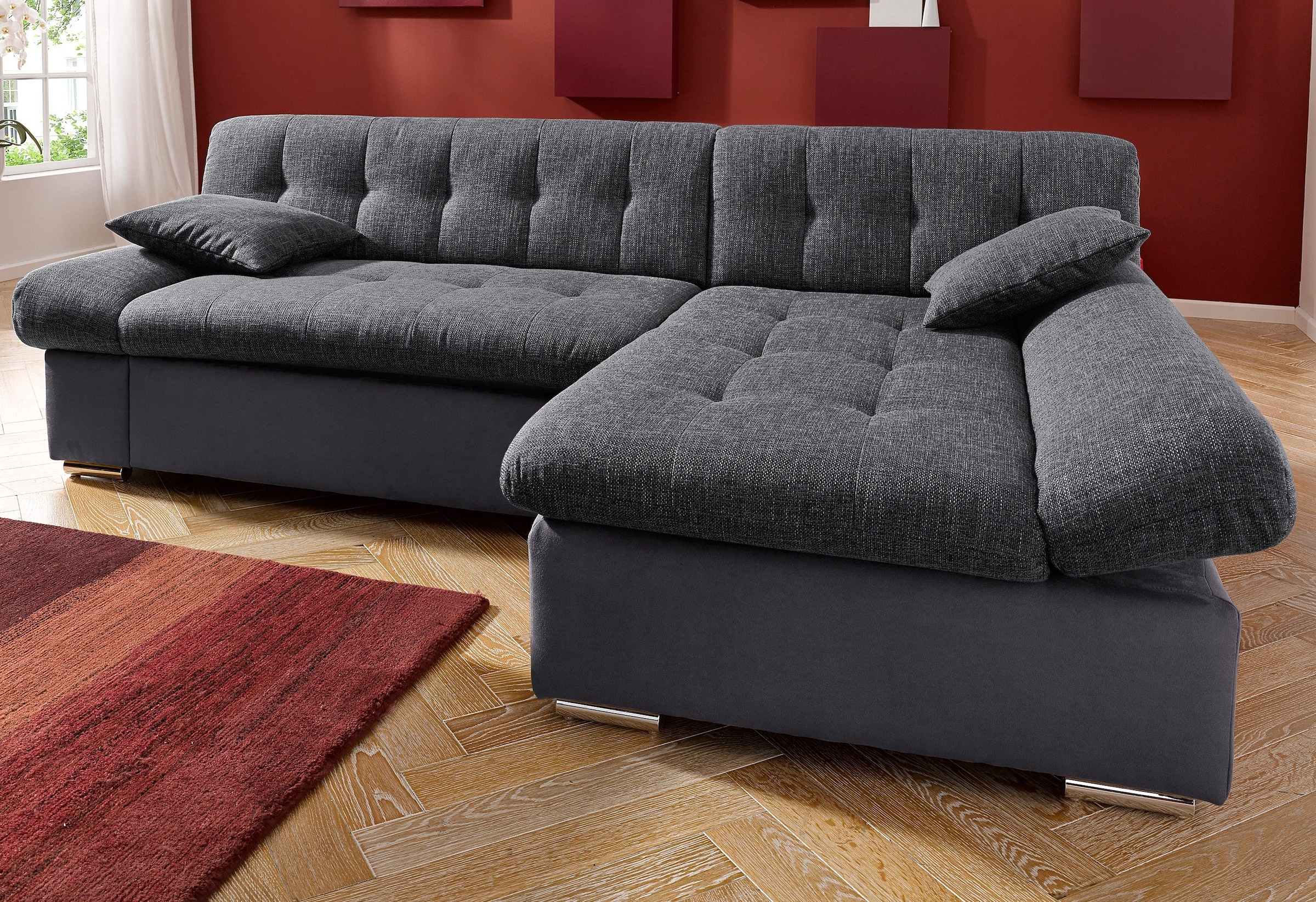 TRENDMANUFAKTUR Ecksofa »Reggae, modern und bequem, aktueller Materialmix, L-Form«, inkl. verstellbare Armlehne, wahlweise mit Bettfunktion