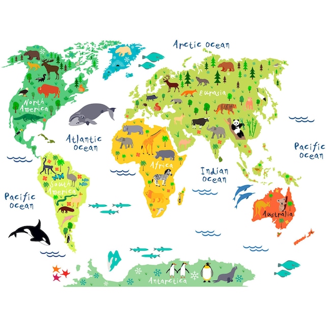 Wall-Art Wandtattoo »tierische Weltkarte« bequem kaufen