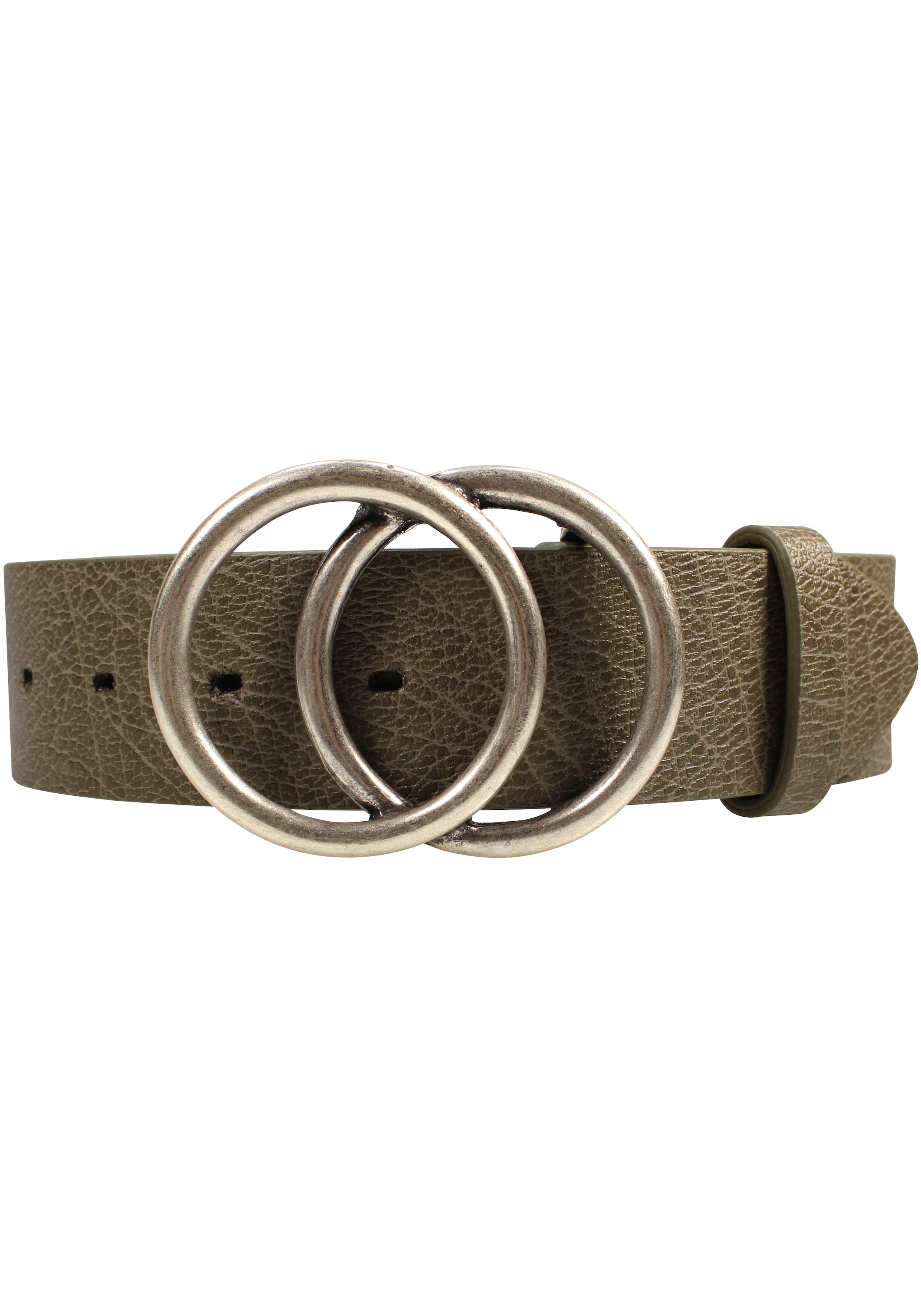 Image of Rettungsring Gürtel Koppelgürtel Rettungsring Veganer Gürtel "AppleSkin" Schlamm 2 Kreise silberfarben
