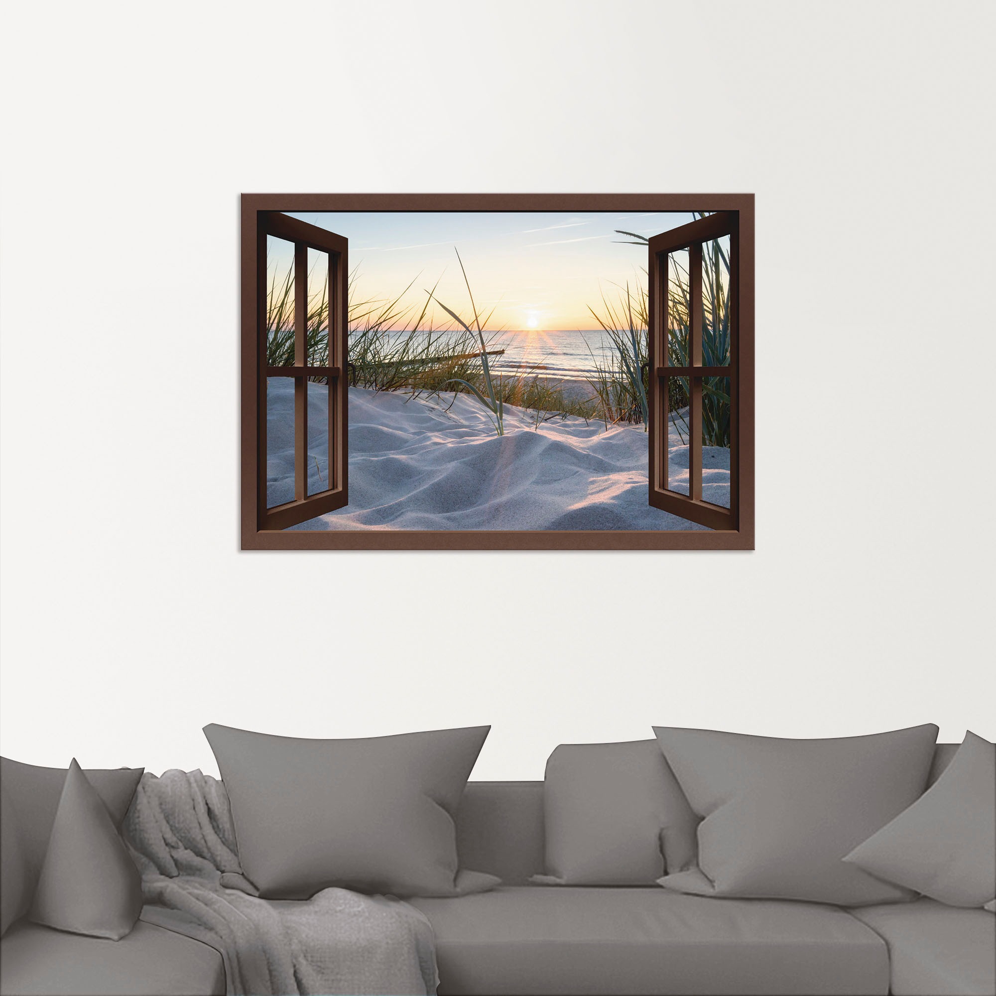 Artland Wandbild »Ostseestrand durchs Fenster«, Meer Bilder, (1 St.), als Alubild, Outdoorbild, Leinwandbild, Wandaufkleber, versch. Grössen