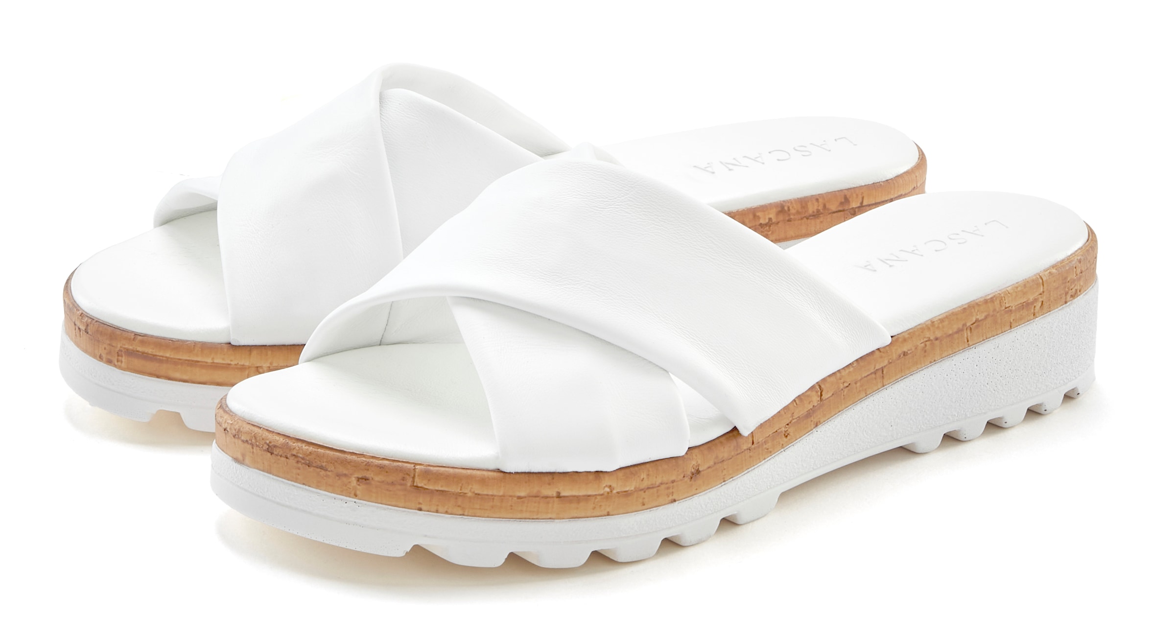 LASCANA Pantolette »Sandale, Sommerschuh, Mule, offener Schuh,«  NEU aus Leder mit dezentem Keilabsatz