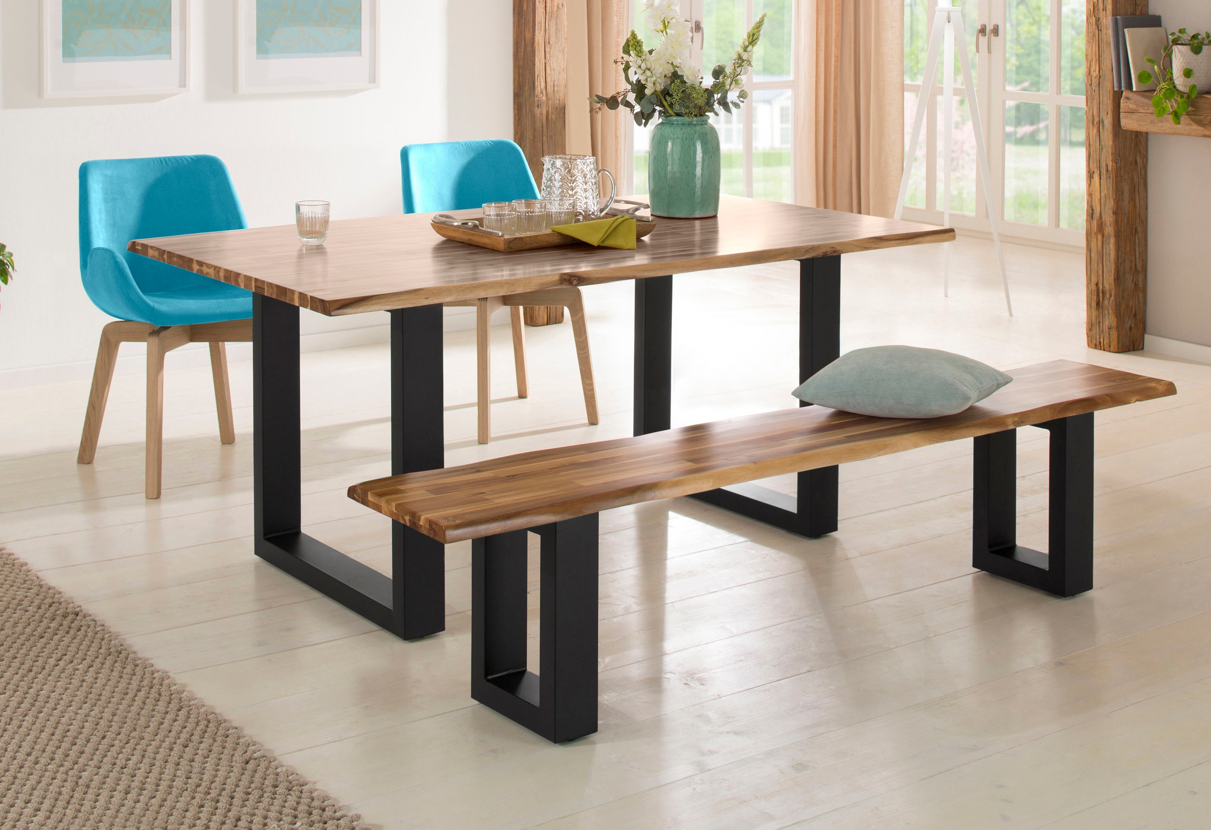 Image of Home affaire Esstisch »Melody«, aus massivem Akazienholz, mit schönen Metallfussgestell in zwei verschiedenen Farben bei Ackermann Versand Schweiz