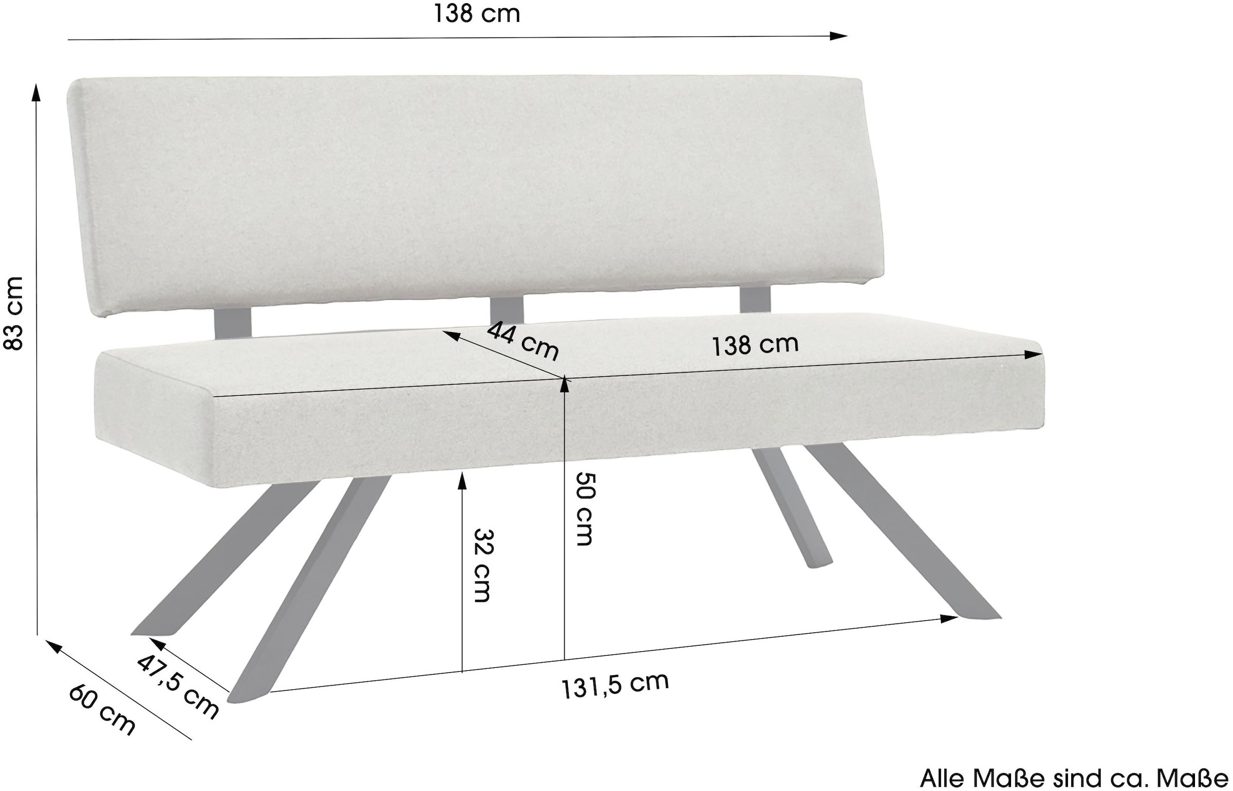 byLIVING Banc »TORONTO« Webstoff, bis 160 kg, Taschenfederkern, 4-Fussgestell, 3 Sitzplätze