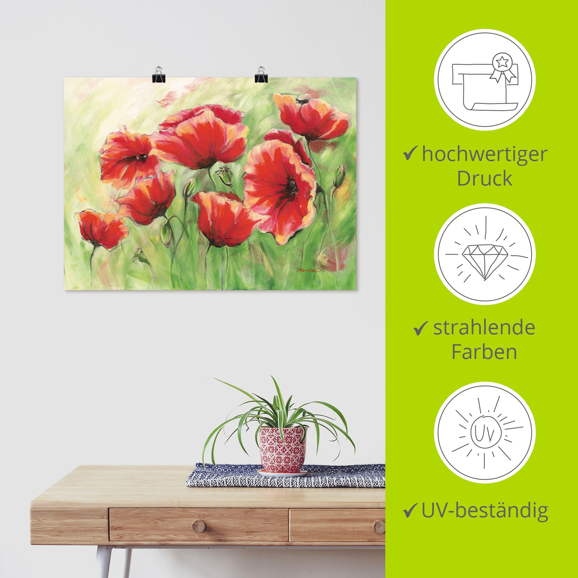 Artland Wandbild »Rote Mohnblumen II«, Blumen, (1 St.), als Leinwandbild, Poster in verschied. Grössen