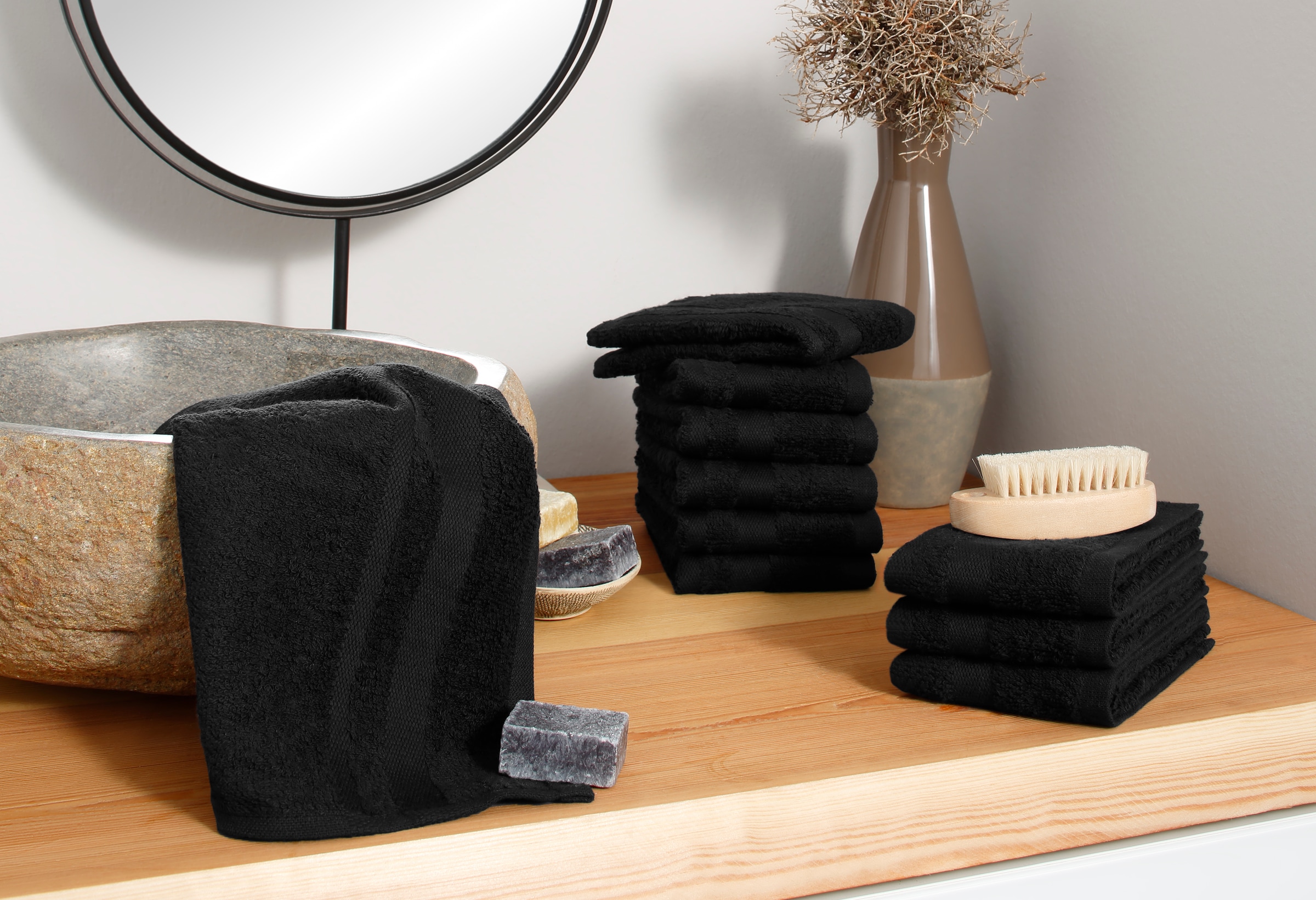 my home Gant de toilette »Vanessa, als Set und Serie erhältlich, 10 Seiftücher, 30x30cm« Handtücher mit Bordüre, 100% Baumwolle, einfarbig, weich