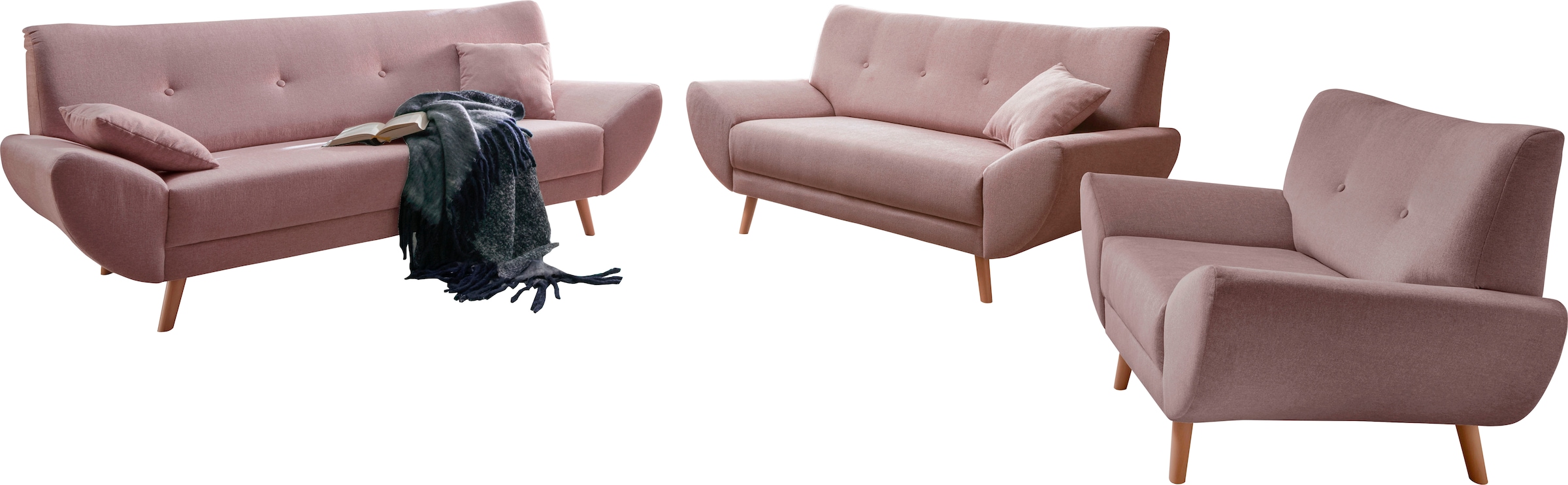 Home affaire Ensemble rembourré »Basta« 3 cuis tlg. Komfortable Wellenunterfederung