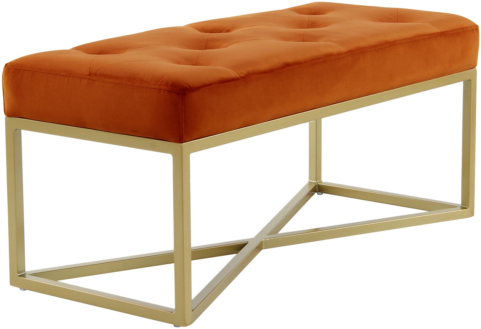 Kayoom Hockerbank »Cameron 125, glamouröses Design, glänzenden Metallfüssen, in Samt-Look«, (1 St.), bequem, elegant, mit Zierknöpfen, Goldfarben-coated Eisengestell