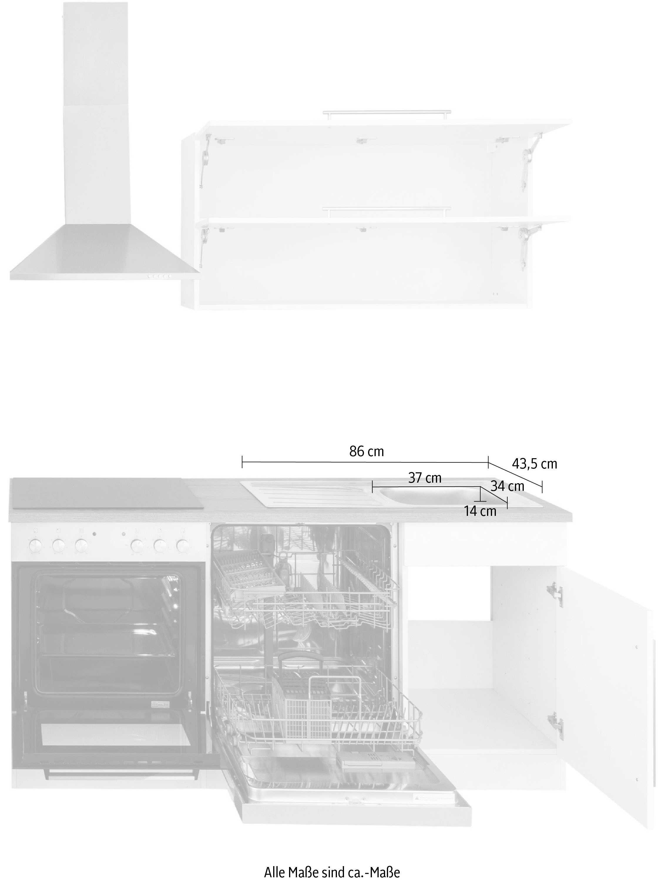 KOCHSTATION Kitchenette »KS-Samos« largeur 170 cm, avec ou sans appareils électriques, avec plan de travail