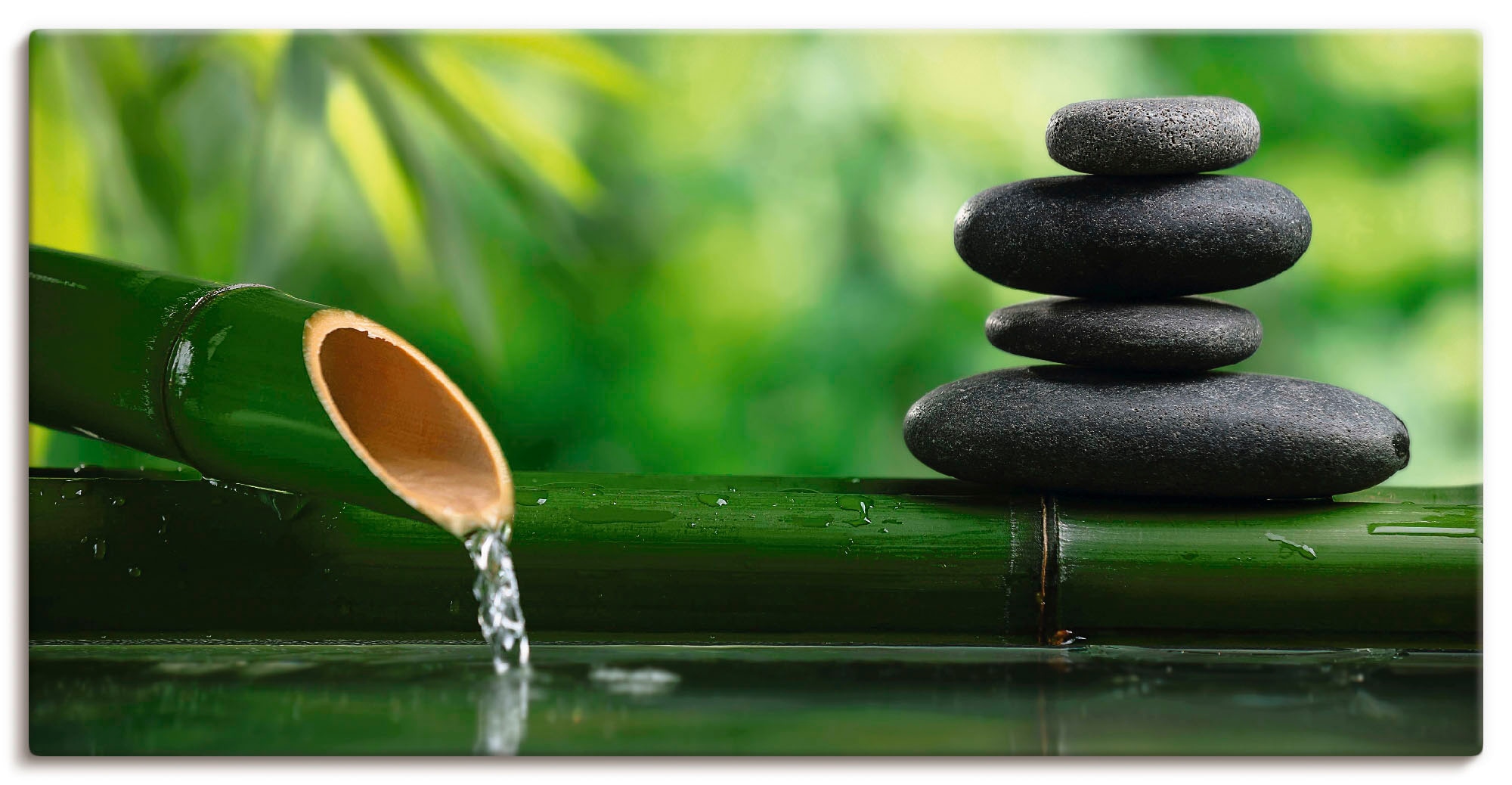 Image of Artland Leinwandbild "Bambusbrunnen und Zen-Stein" Zen 1 Stk. tlg. auf Holzrahmen gespannt