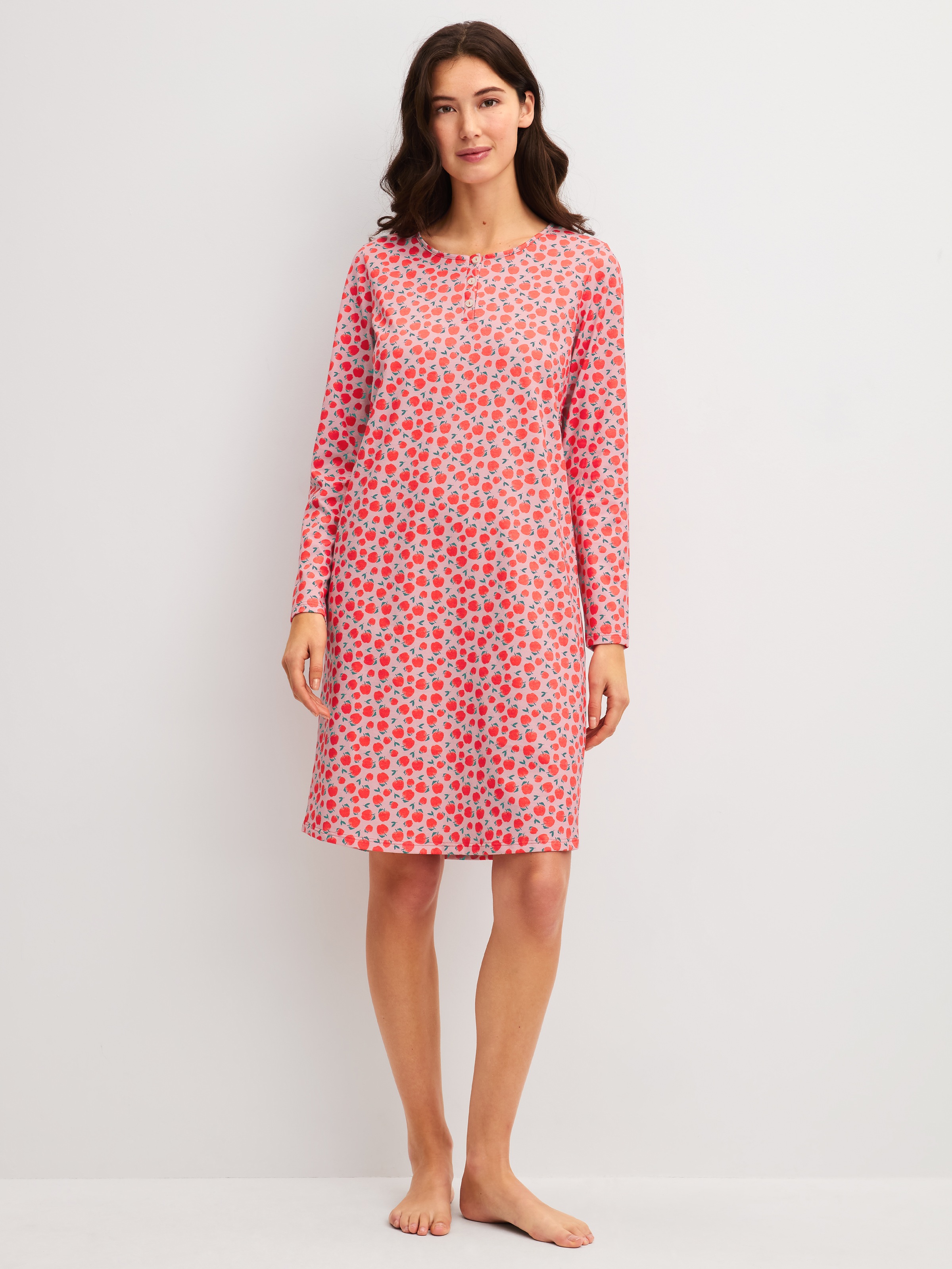 Image of CALIDA Nachthemd "Fruity Dreams" Knopfleiste, Rundhals-Ausschnitt, Langarm, Pure Cotton