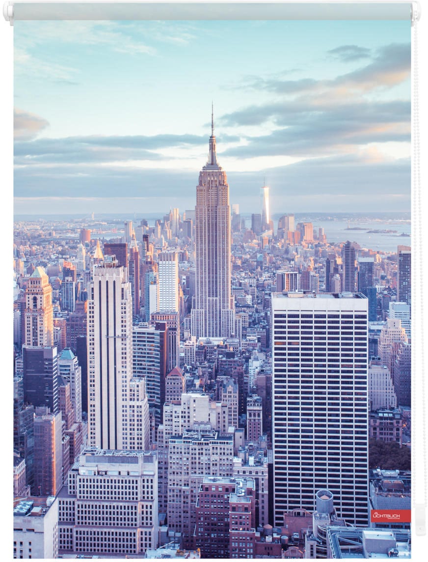 Image of LICHTBLICK ORIGINAL Seitenzugrollo "Rollo Klemmfix, ohne Bohren, Verdunkelung, New York - Blau" verdunkelnd Verdunkelung energiesparend freihängend