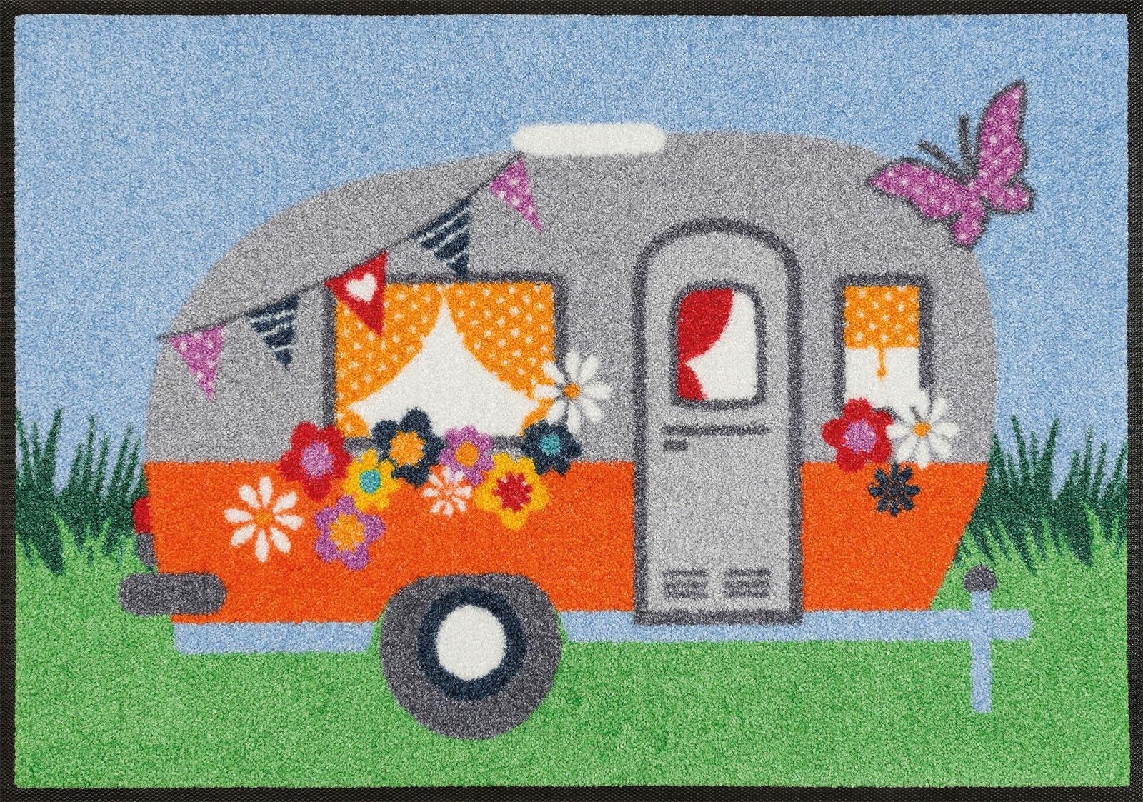 wash+dry by Kleen-Tex Fussmatte »Happy Camping«, rechteckig,  Schmutzfangmatte, Motiv Wohnwagen, rutschhemmend, waschbar jetzt kaufen