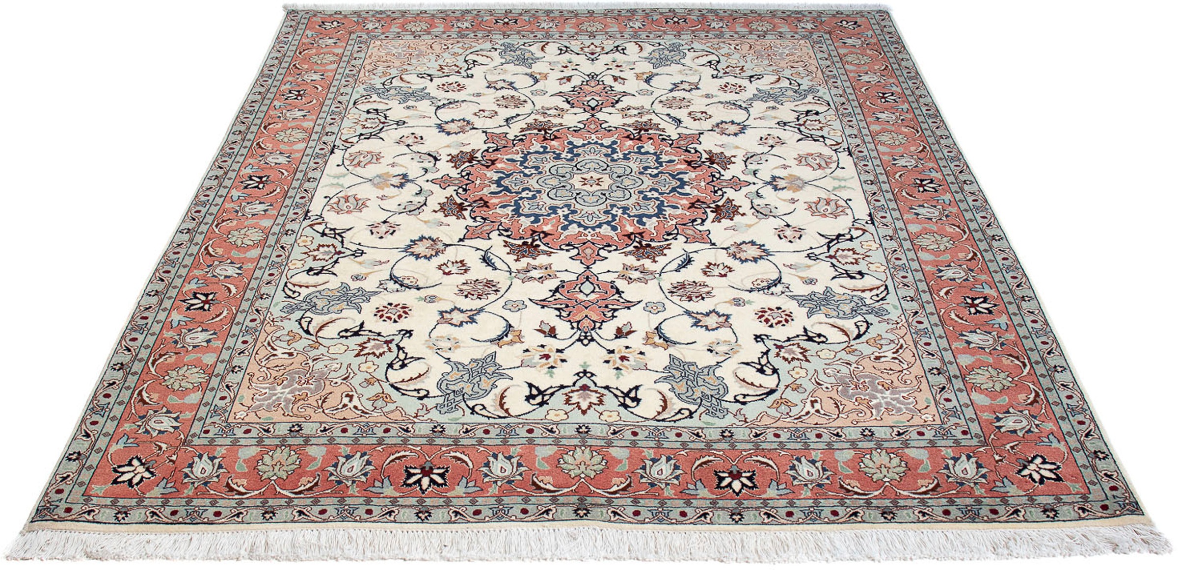 Image of morgenland Orientteppich »Perser - Täbriz - Royal - 193 x 158 cm - beige«, rechteckig, 7 mm Höhe, Wohnzimmer, Handgeknüpft, Einzelstück mit Zertifikat bei Ackermann Versand Schweiz