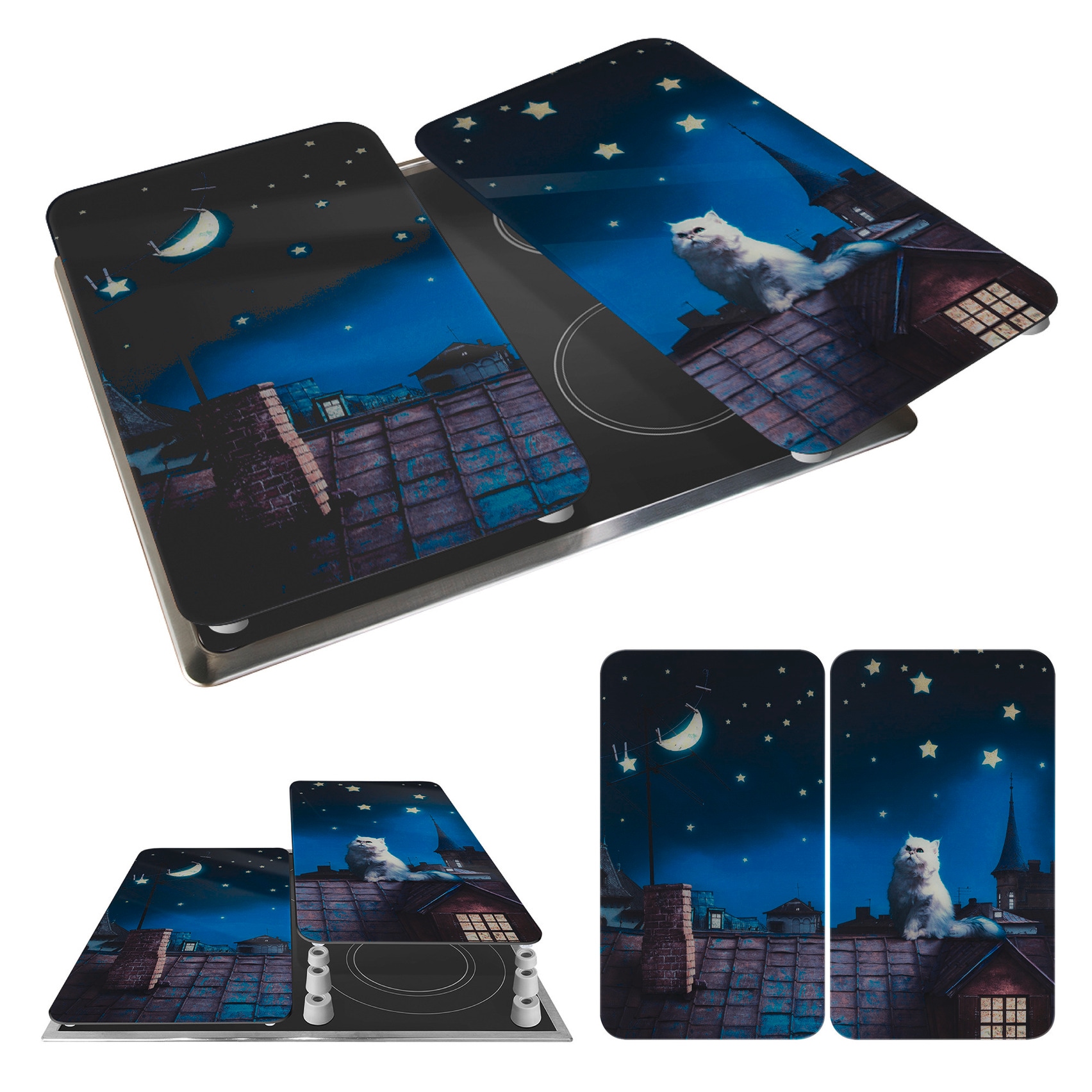 WENKO Herd-Abdeckplatte »Universal Modell Moon Cat«, (Set, 2 tlg.), Herdabdeckung für alle Herdarten, kratzfest, mit rutschfesten Füssen