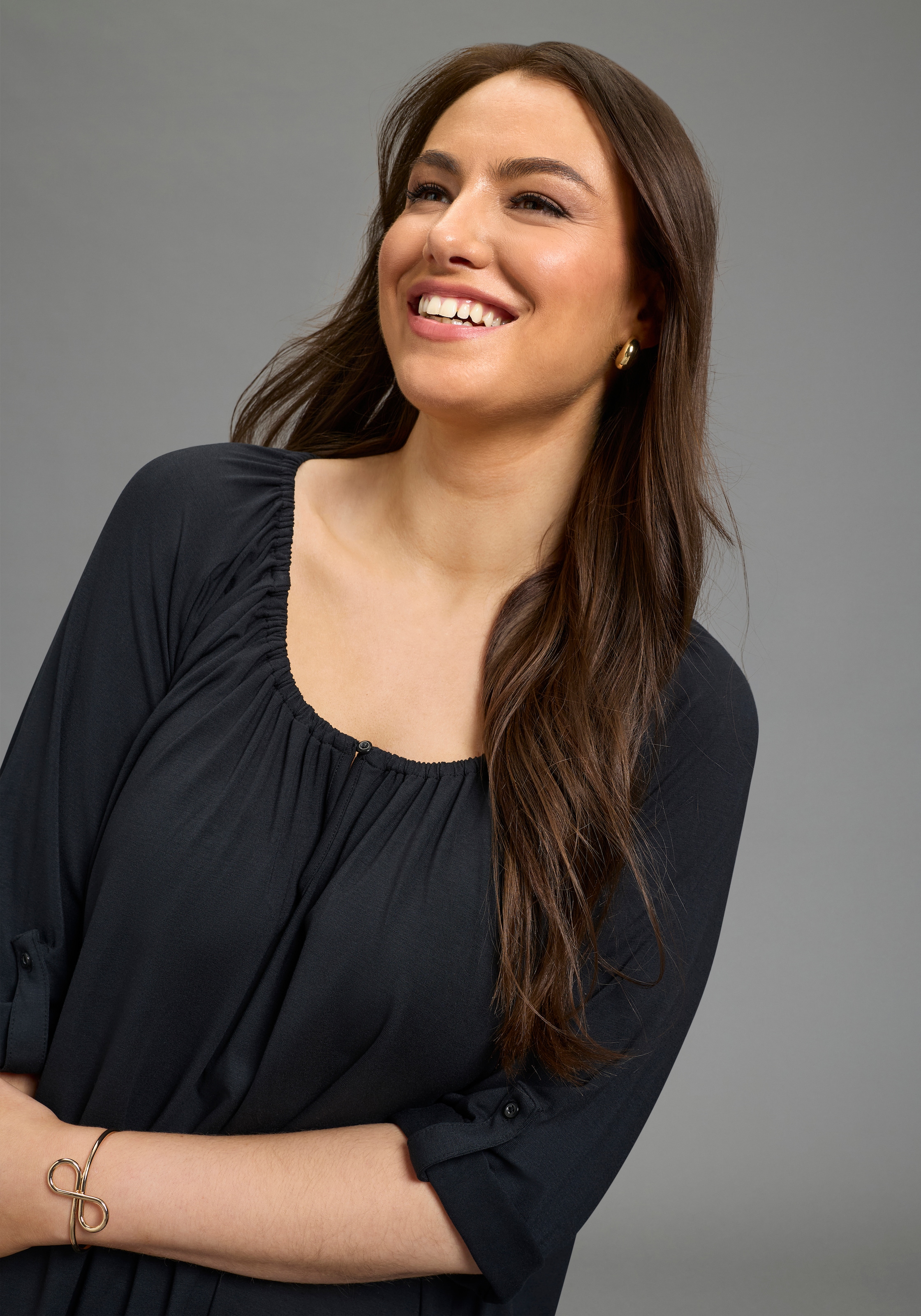 Laura Scott CURVE T-shirt long im A-Shape mit krempelbaren Ärmeln