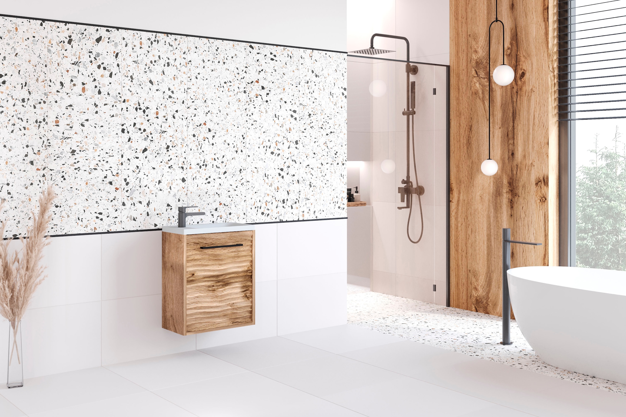 welltime Table de lavage »Canada« 2 cuis tlg. Meuble de salle de bain structure ondulée, largeur 40 cm, lavabo pour salle d’eau invités
