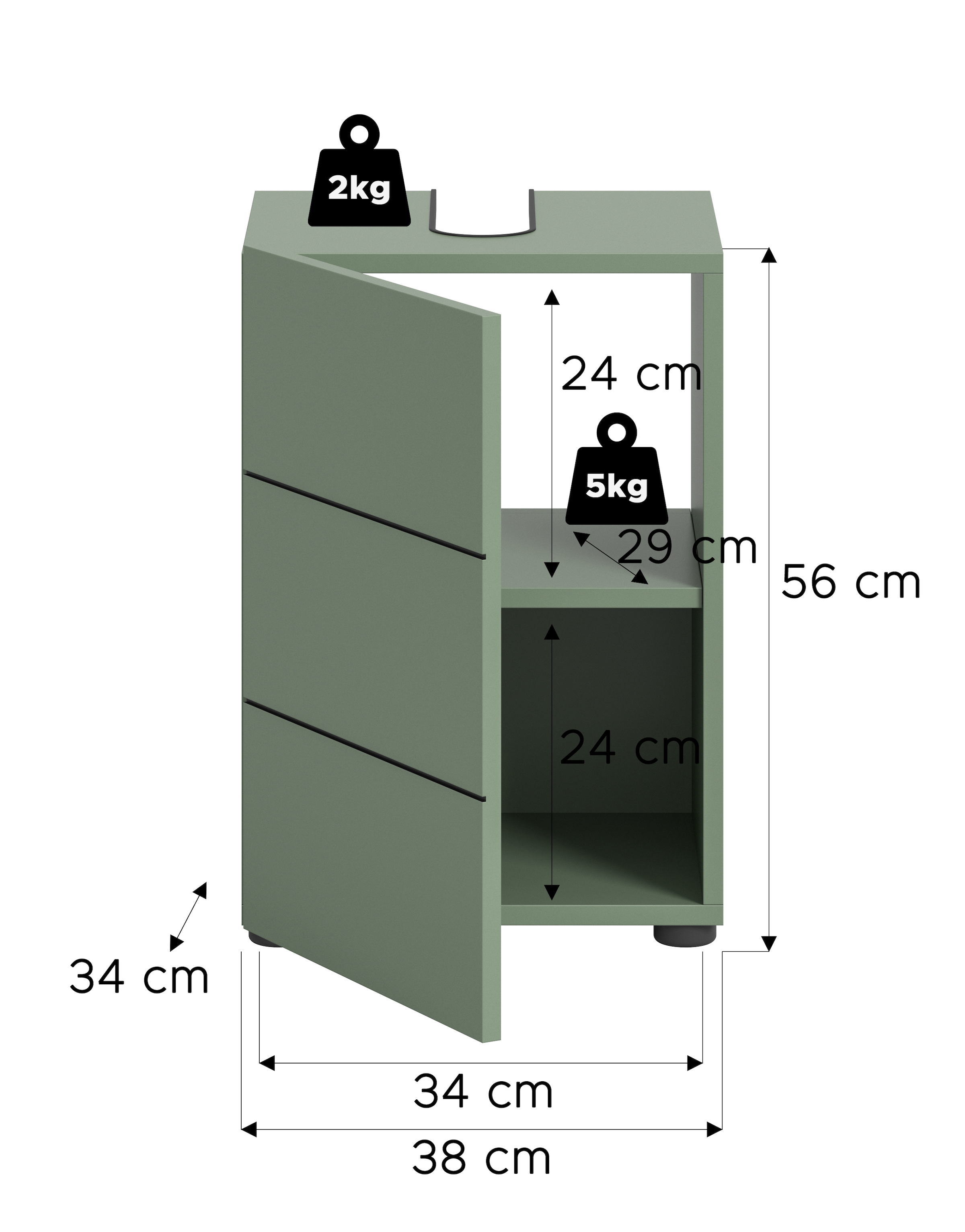 welltime Armoire sous lavabo »BIEL, Breite: 38 cm, 1 Tür, 2 Fächer, Siphonausschnitt« 1 cuis tlg. Waschbeckenunterschrank, Unterschrank, WBU, Badezimmer, Bad