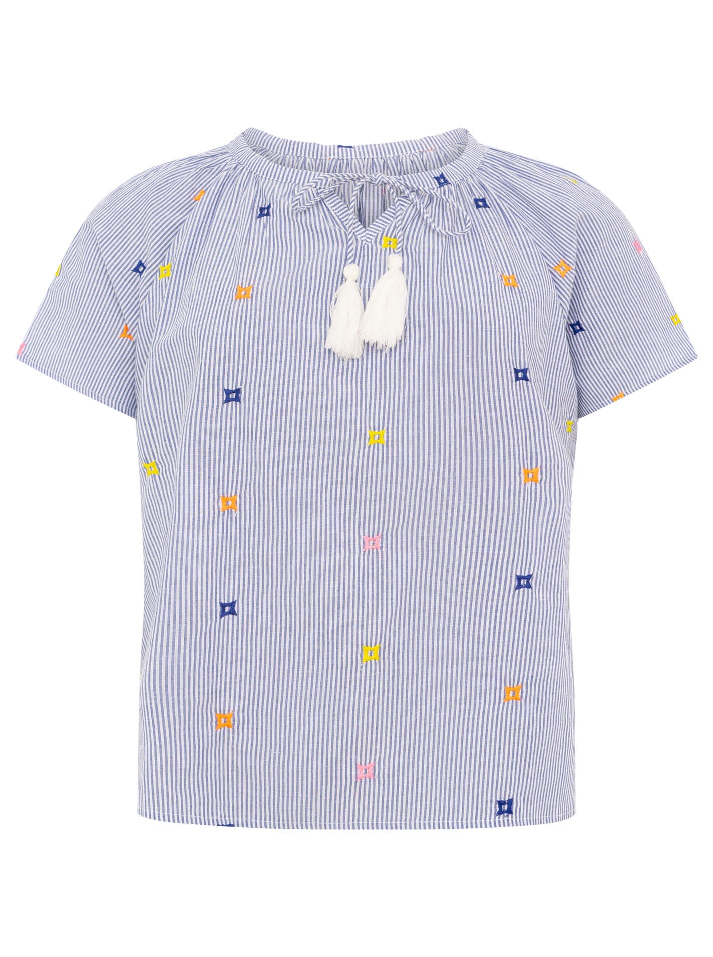 Zwillingsherz Kurzarmbluse »"Stripe & Stitch"« Kurzarm, mit Stickerei, Tunnelzug und Tasseln