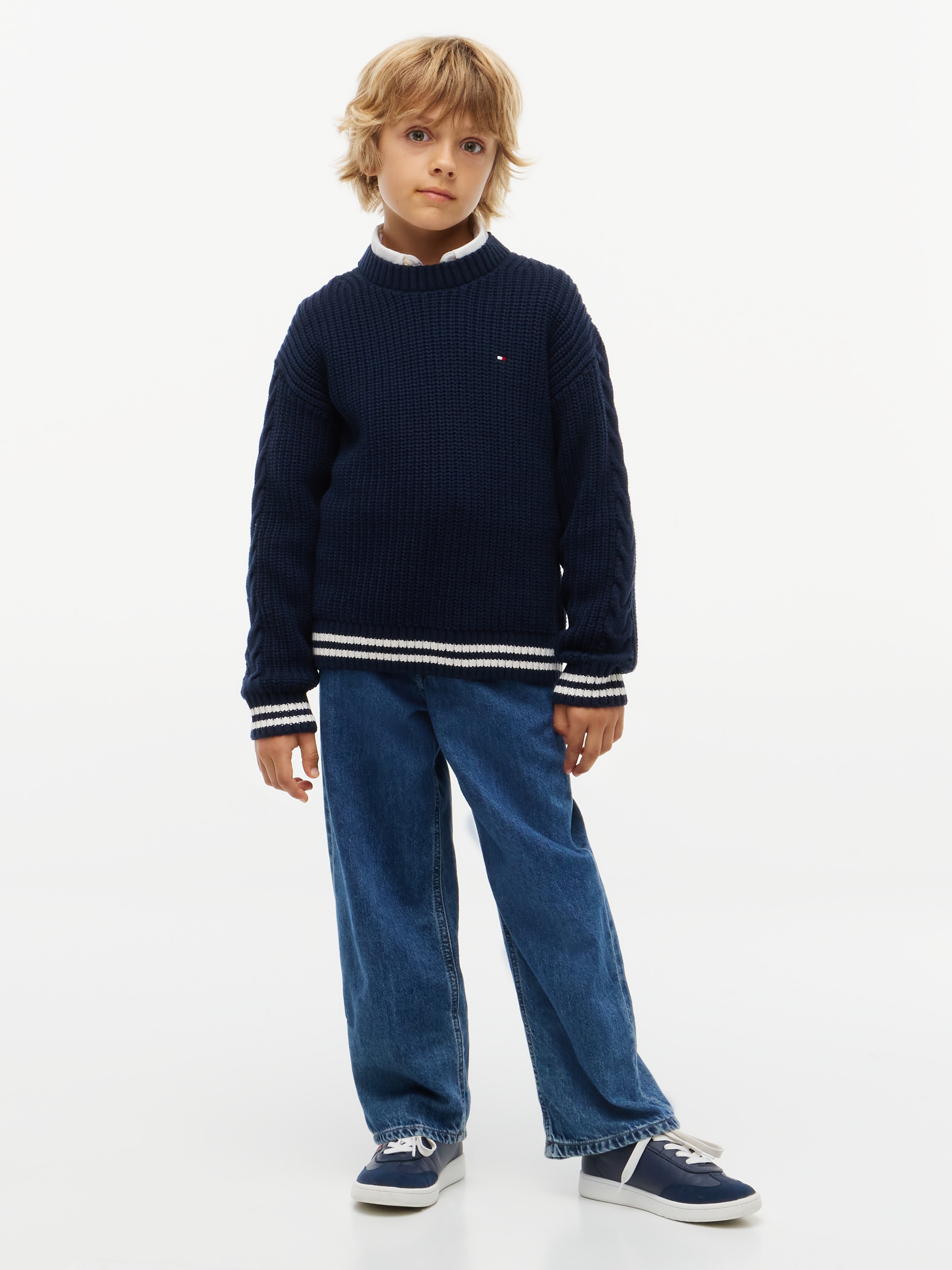 Tommy Hilfiger Pull en tricot col rond, coupe régulière, poignets côtelés, enfants jusqu'à 16 ans