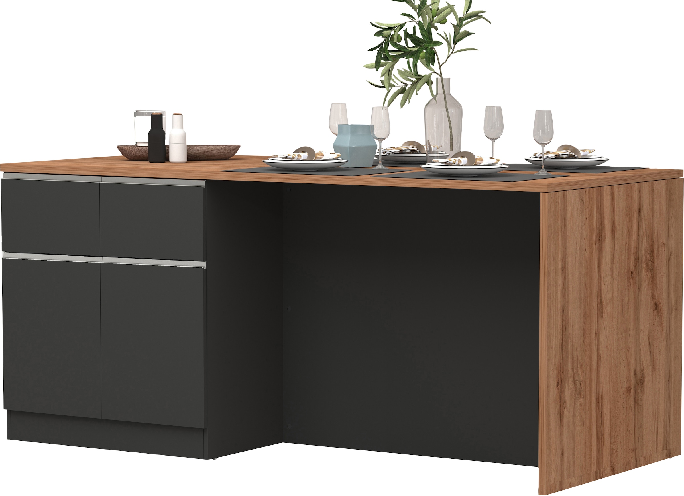 KOCHSTATION Ilot de cuisine »Sole,Kochinsel,Küchenarbeitsblock,Inselküche,Arbeitsinsel« Breite 200 cm mit 4 Türen,4 Schubkästen, Aluminiumgriff